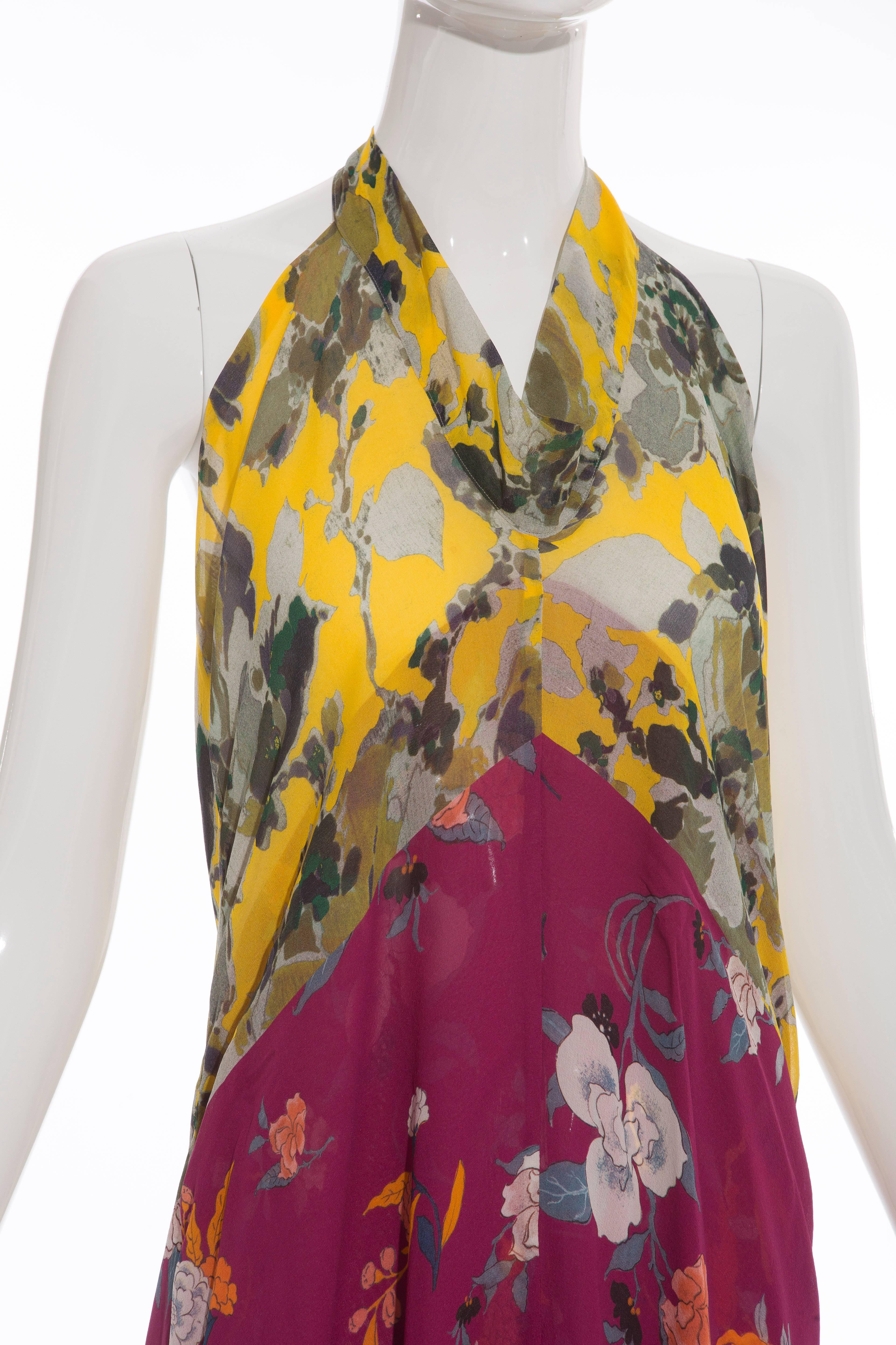 Dries van Noten Vestido Halter Floral de Gasa de Seda, Primavera - Verano 2008 en venta 1
