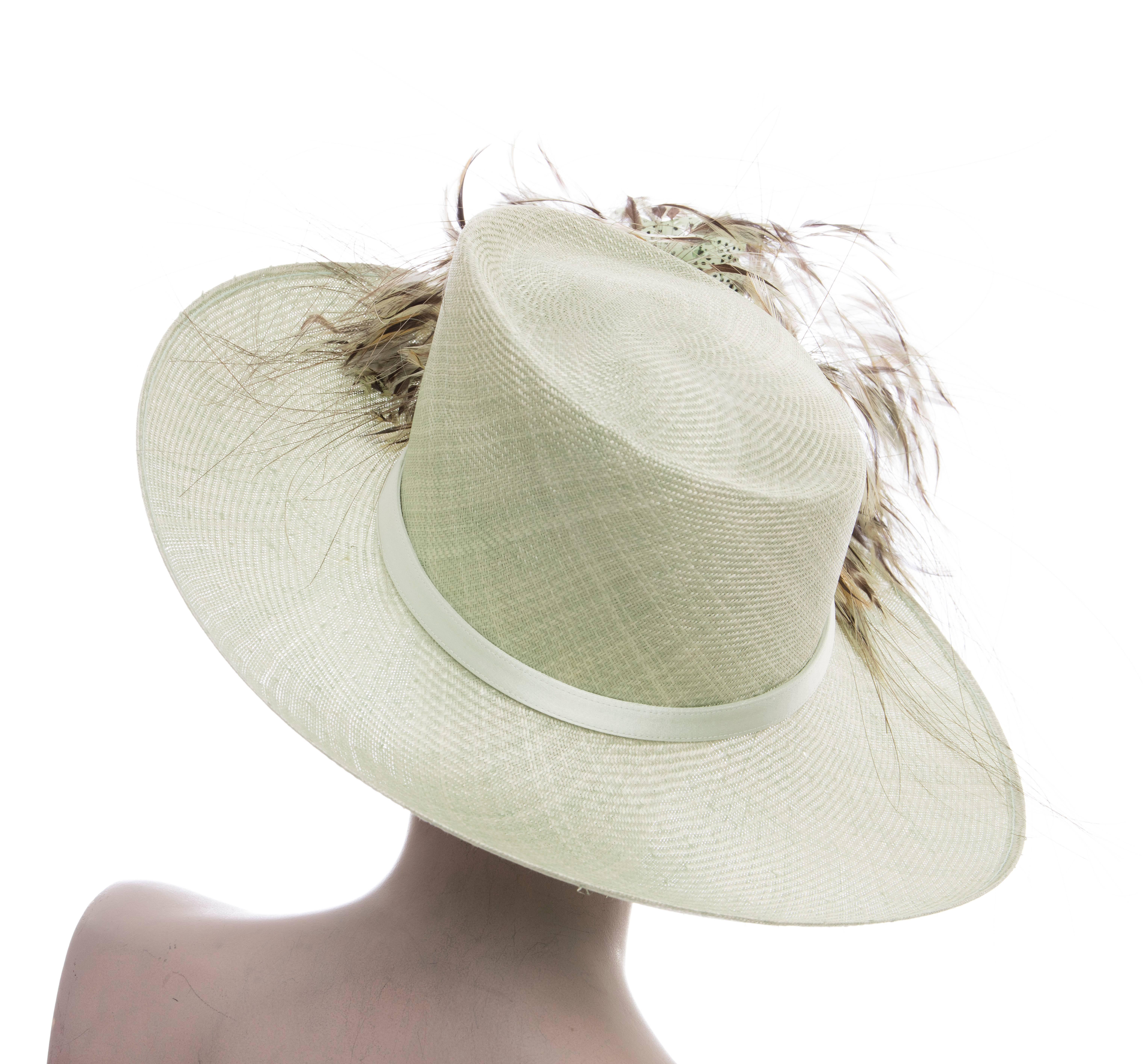 Philip Treacy Sinamay Hat With Feather Accent In Excellent Condition In Cincinnati, OH