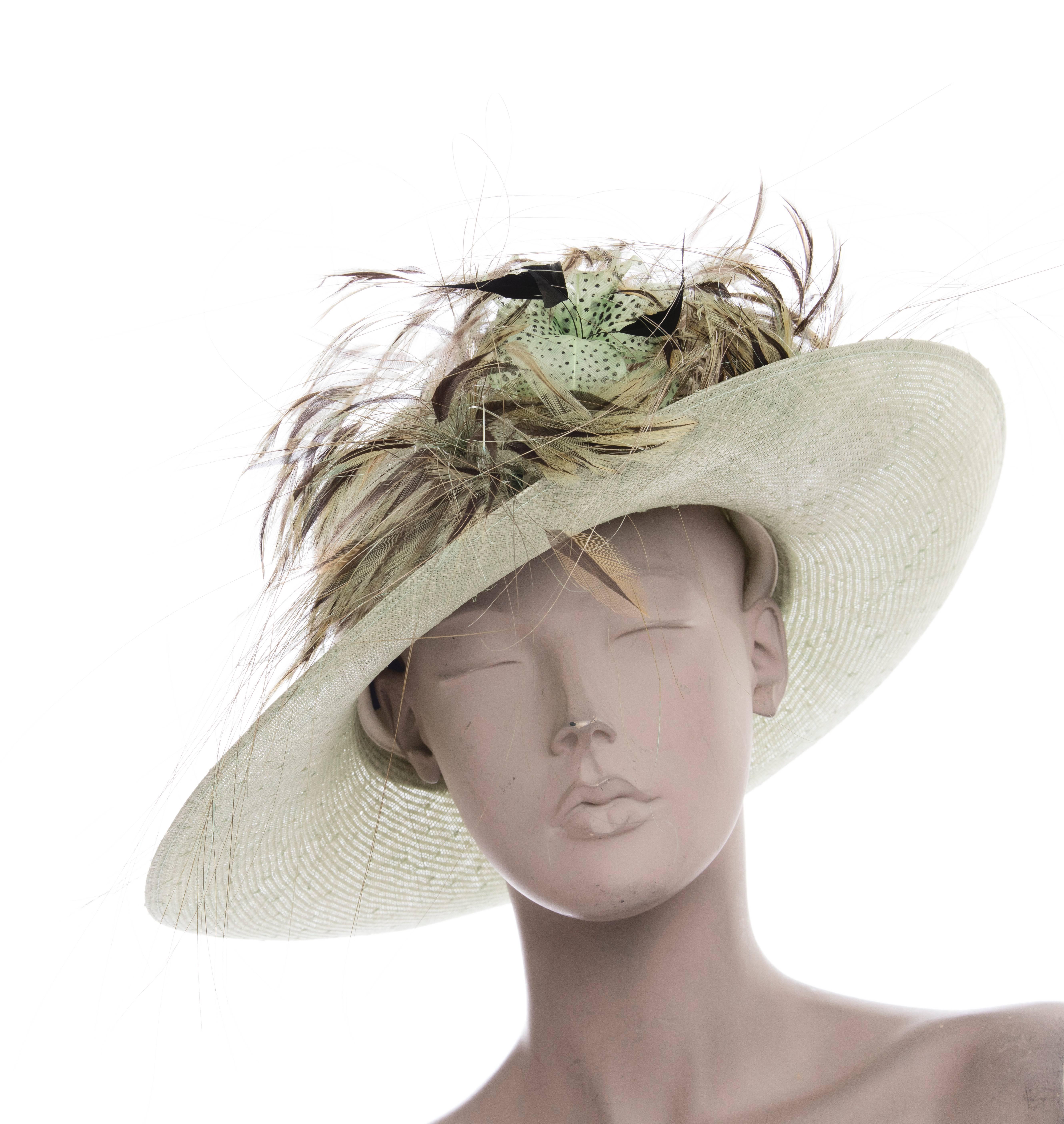 Philip Treacy Sinamay Hat With Feather Accent 3