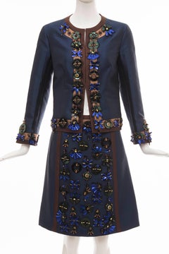 Prada Runway Wool Silk Embroidered Skirt-Suit, Spring 2005