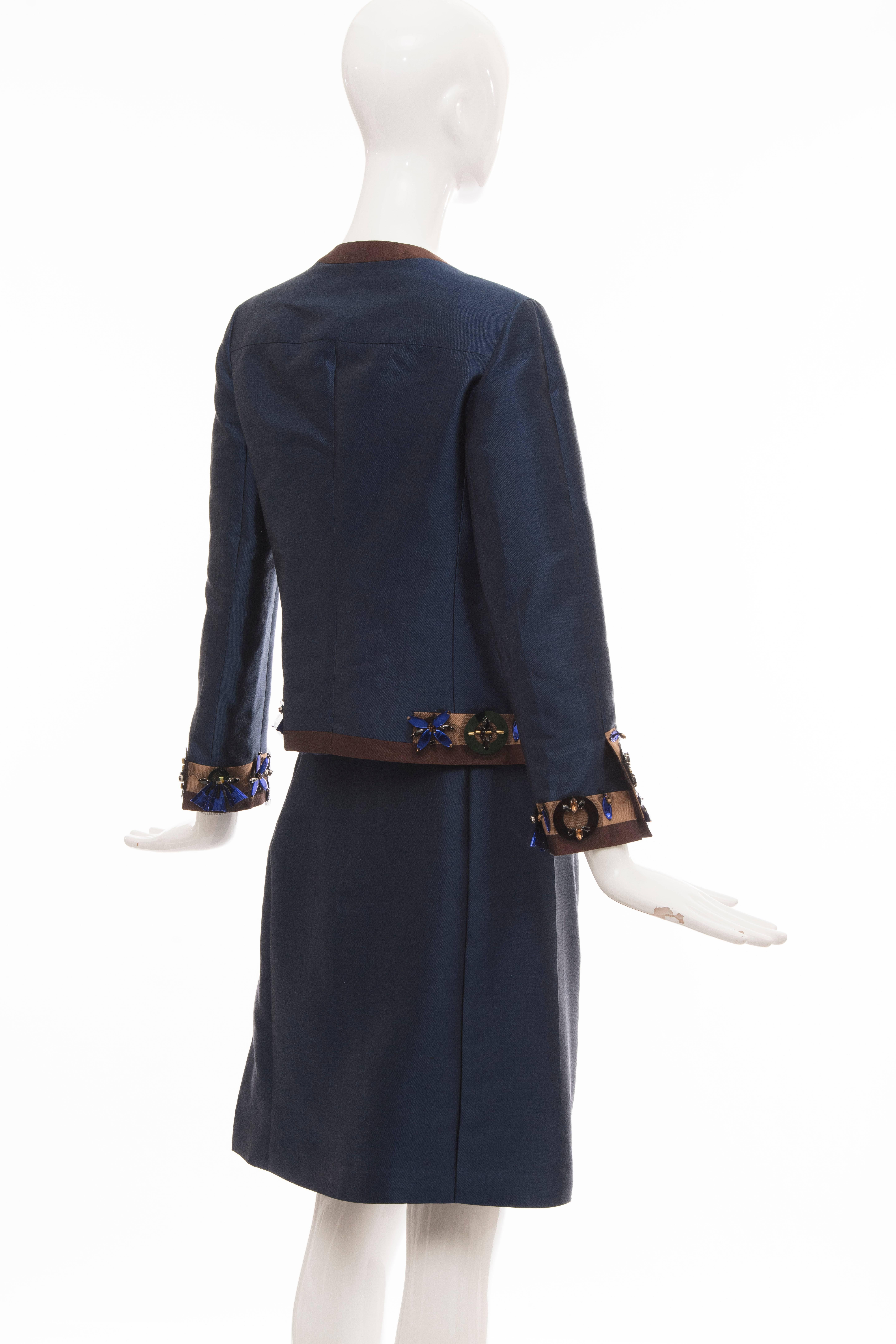 Prada Runway Wool Silk Embroidered Skirt-Suit, Spring 2005 For Sale 3