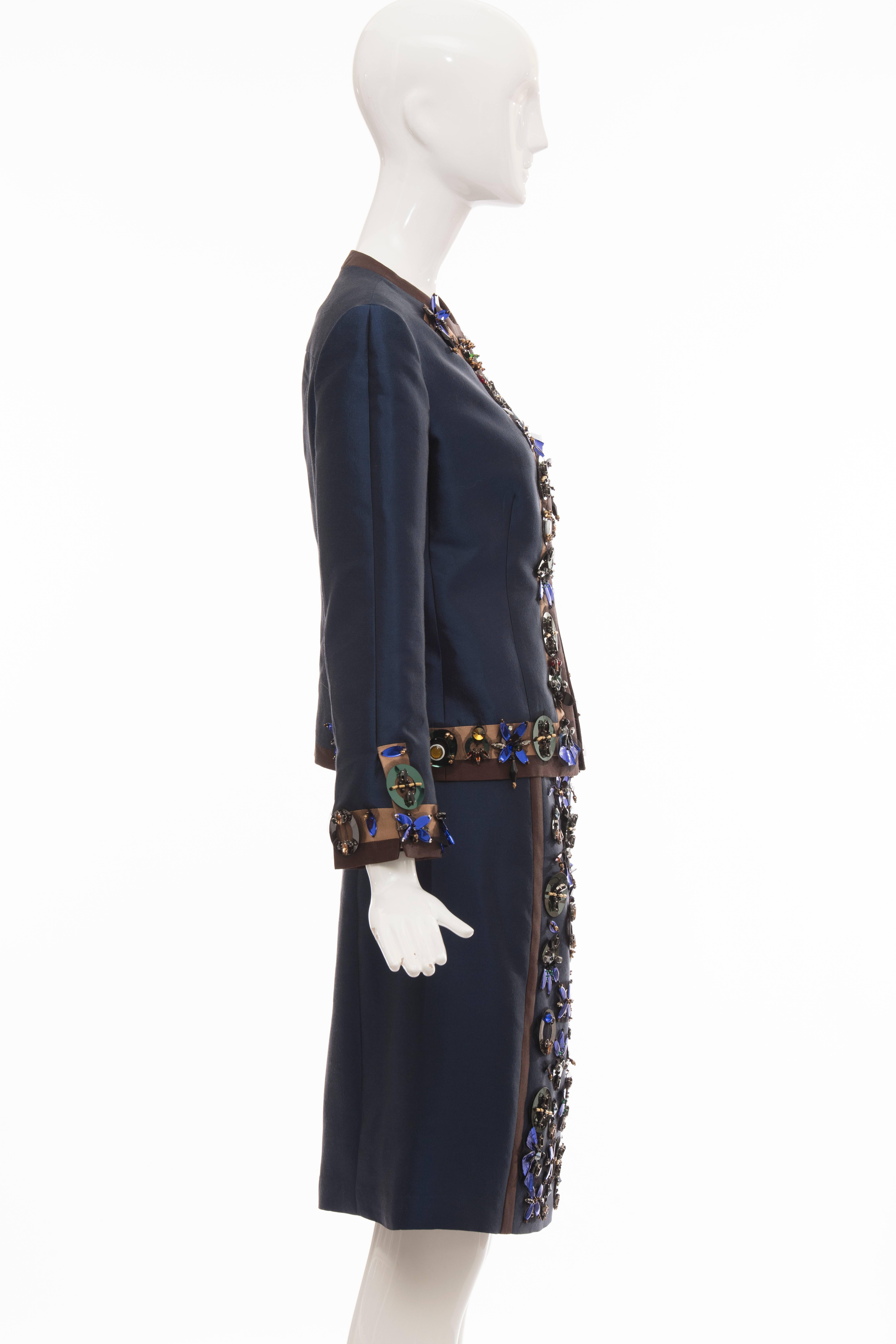 Prada Runway Wool Silk Embroidered Skirt-Suit, Spring 2005 For Sale 2