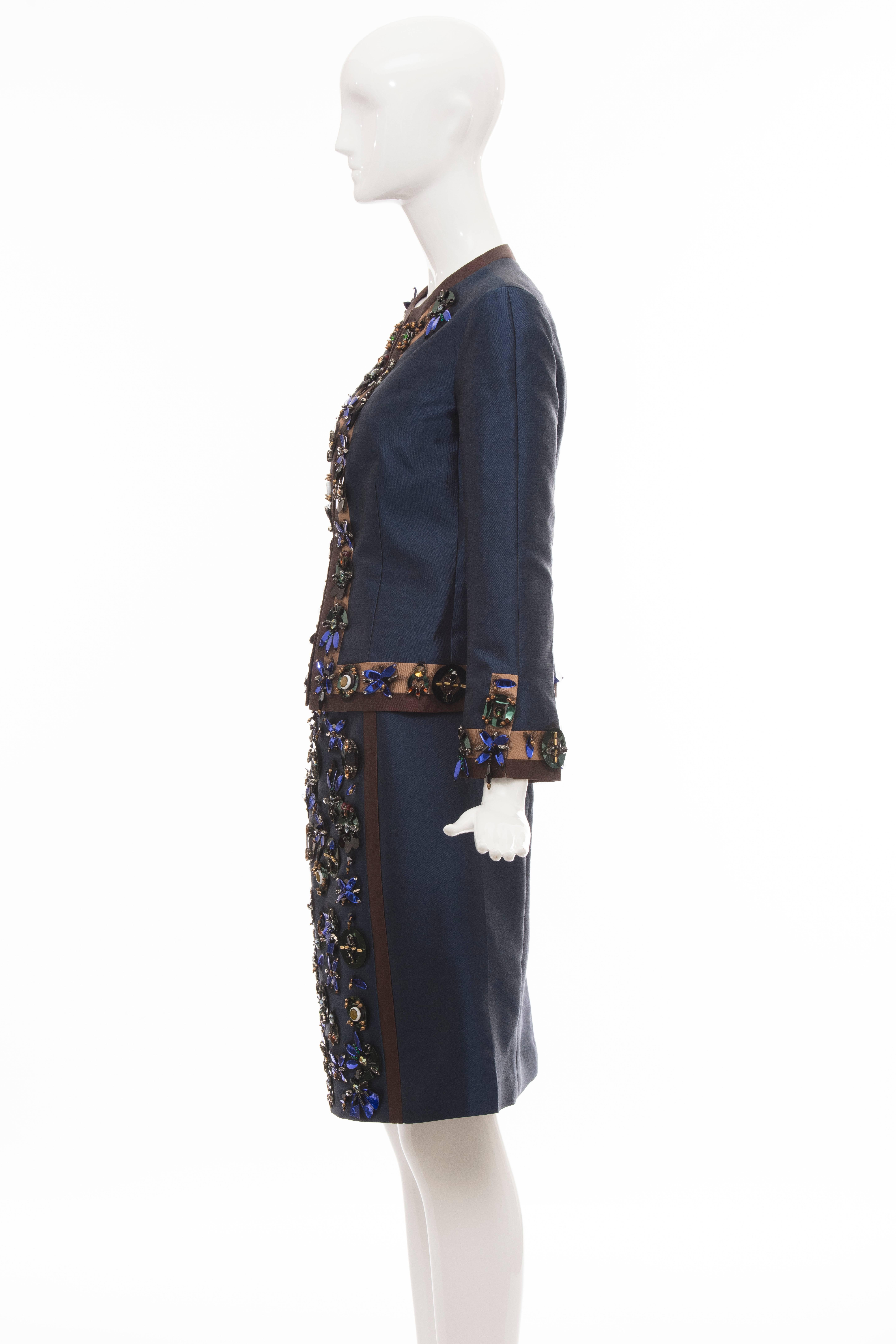 Prada Runway Wool Silk Embroidered Skirt-Suit, Spring 2005 For Sale 4