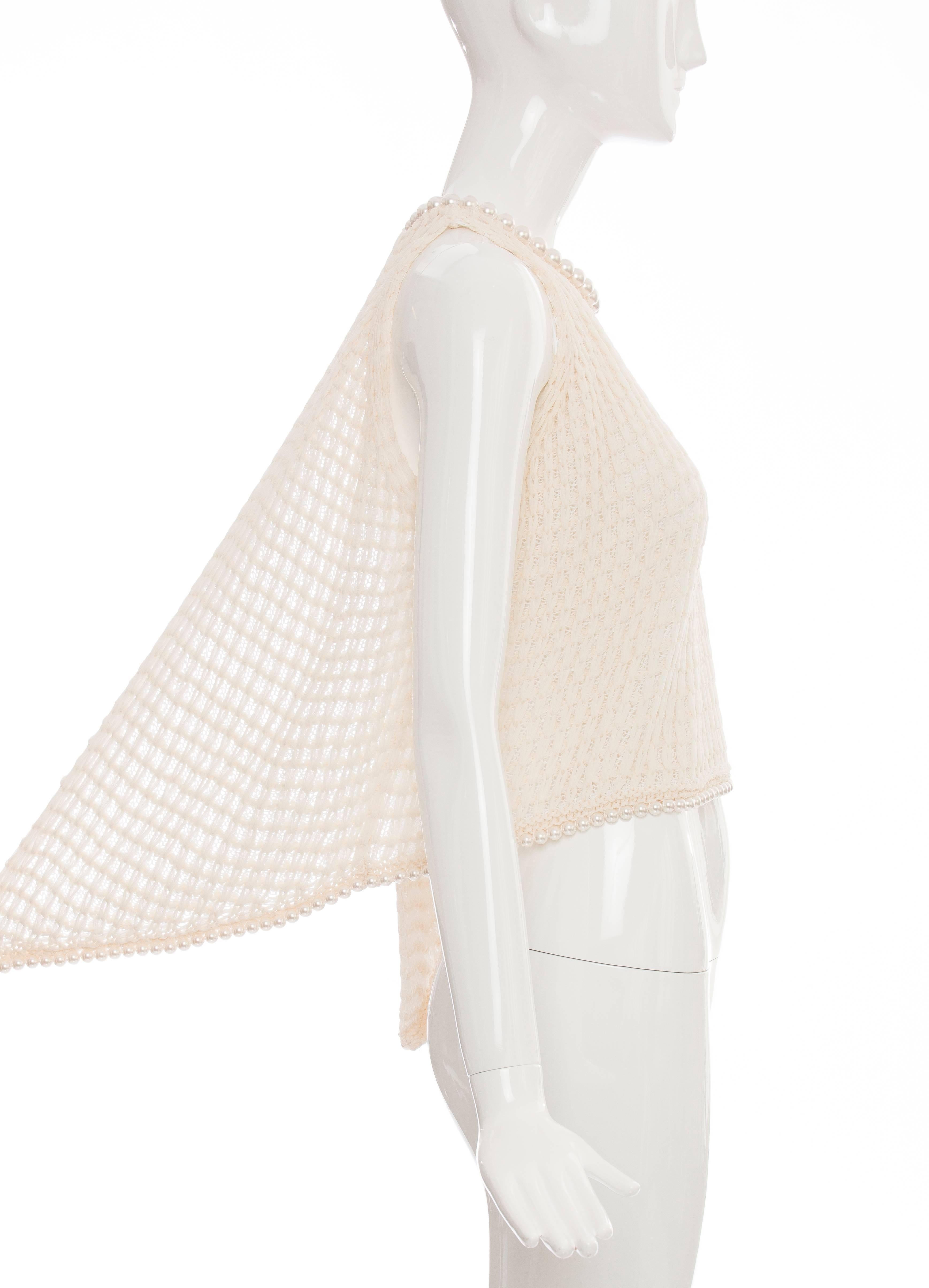 Chanel Cream Silk Blend Open Knit Top With Pearl Embellishments, Spring 2009 4