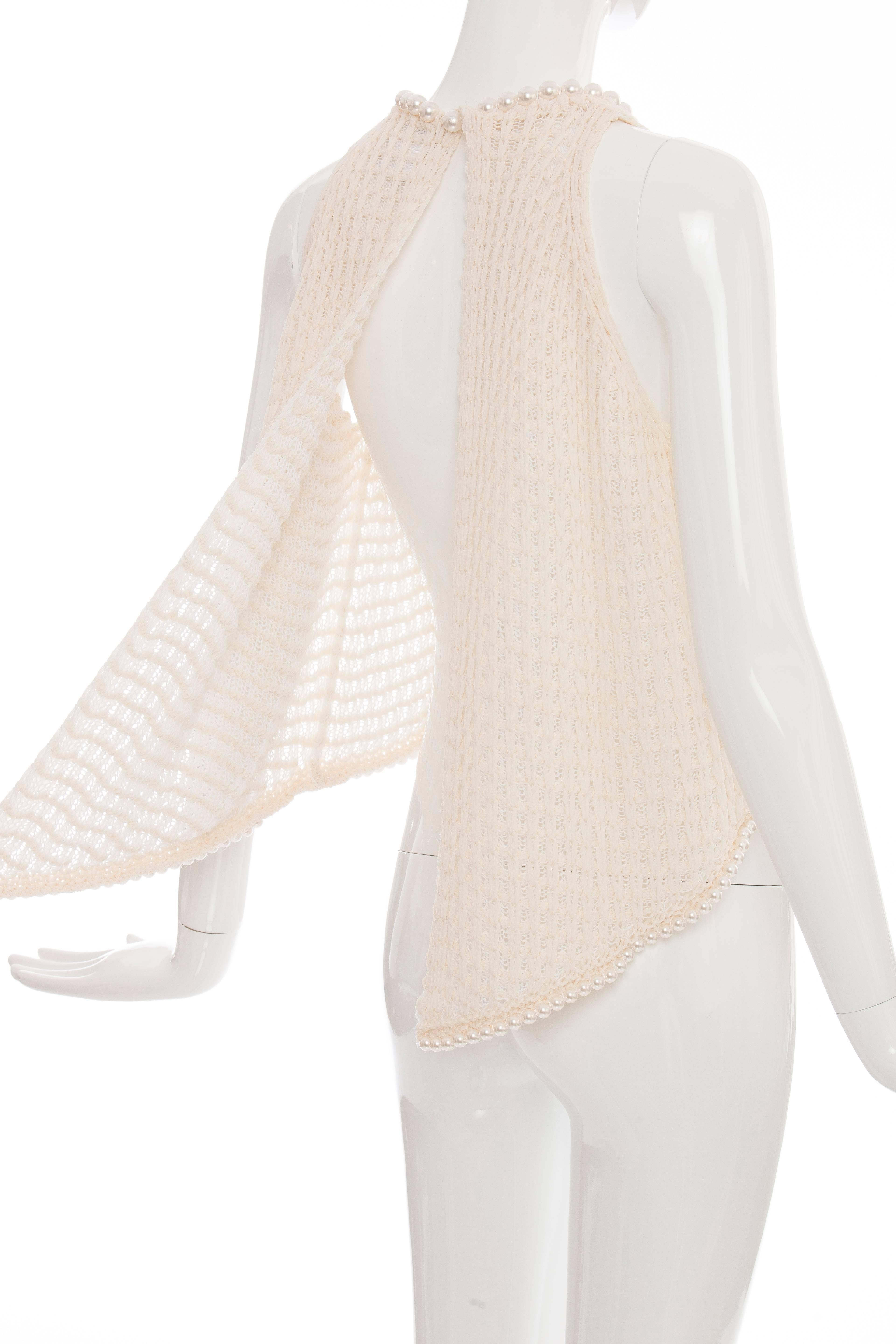 Chanel Cream Silk Blend Open Knit Top With Pearl Embellishments, Spring 2009 3