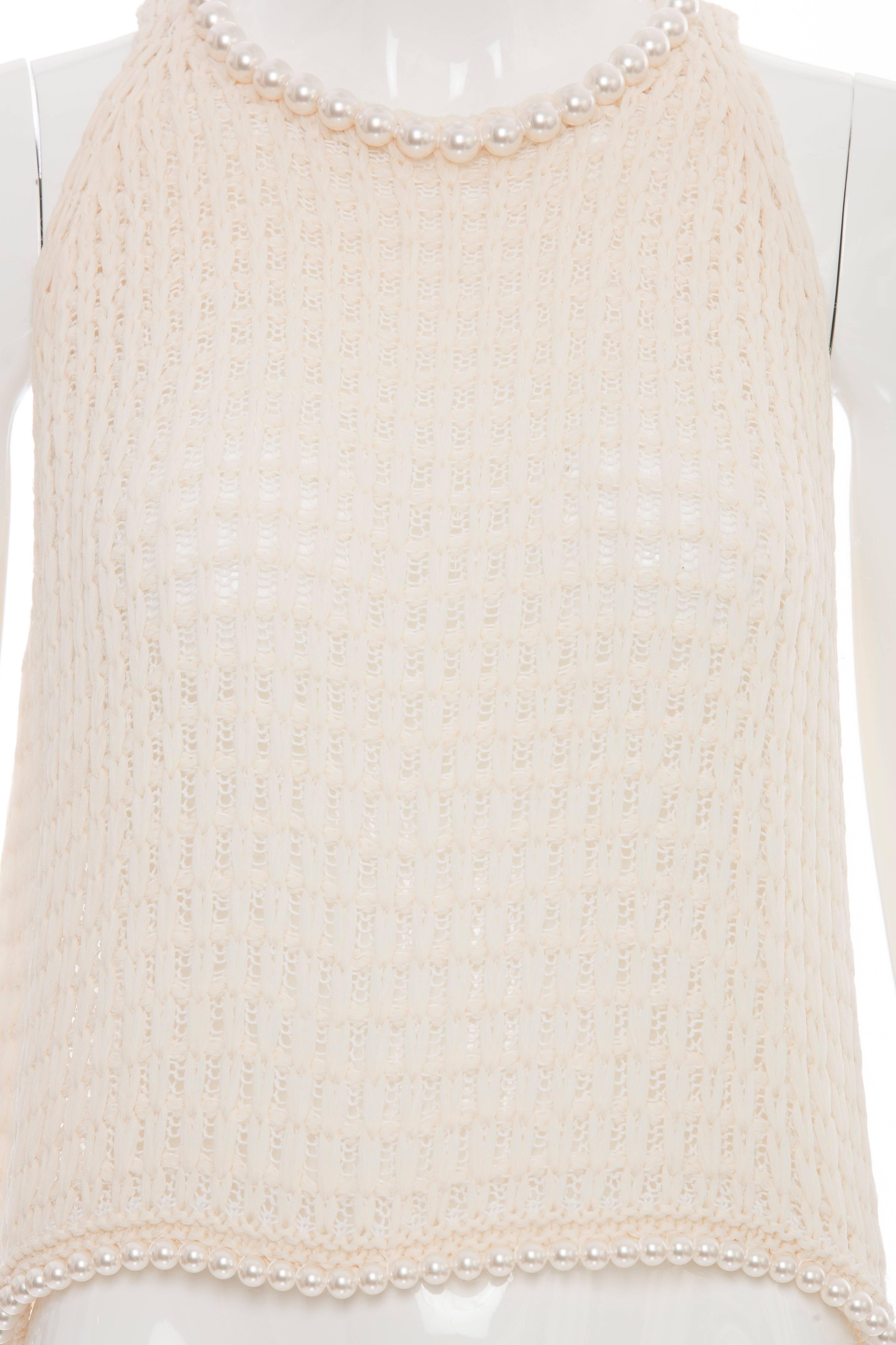 Chanel Cream Silk Blend Open Knit Top With Pearl Embellishments, Spring 2009 1