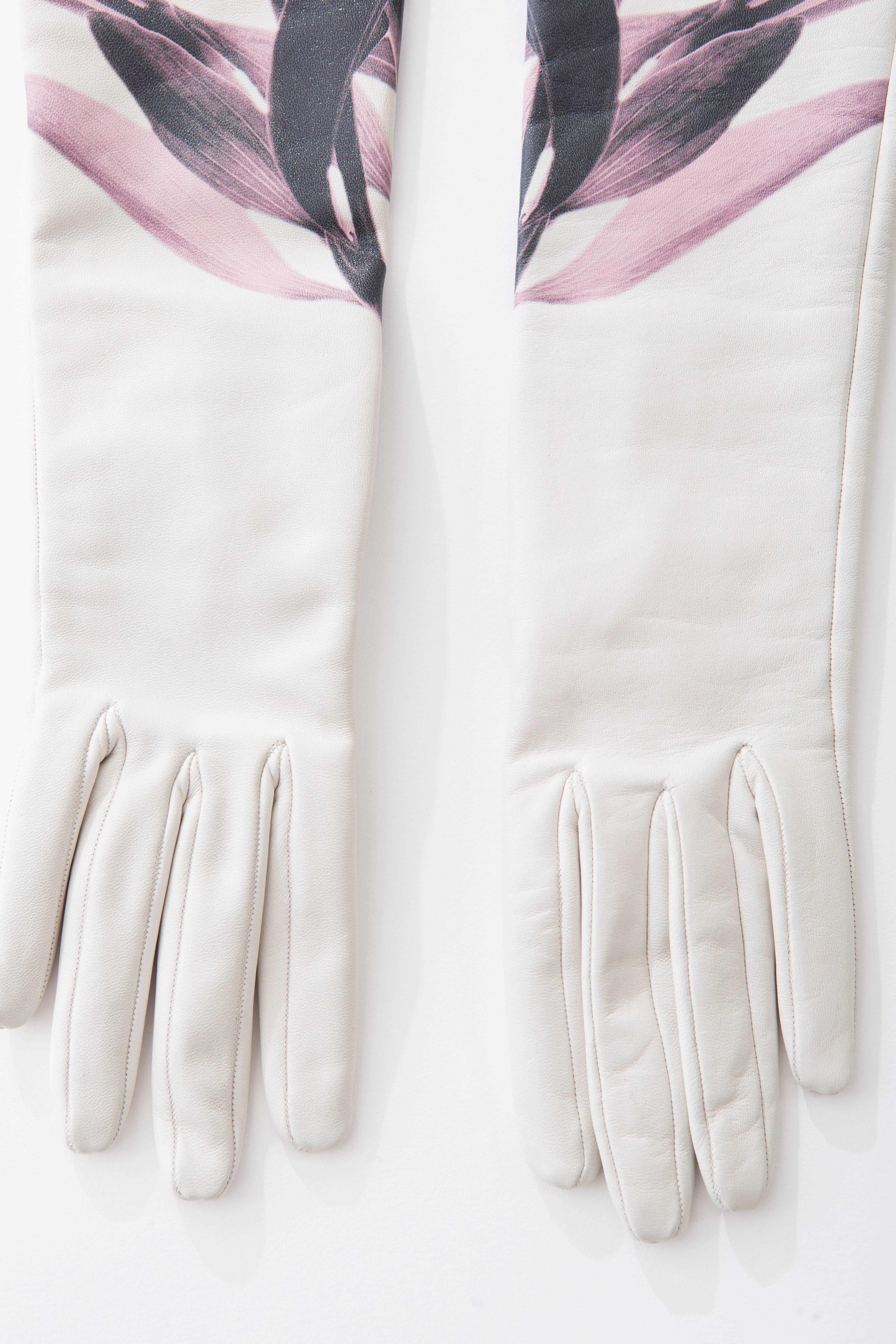 Women's  Raf Simons Christian Dior Ivory Printed Leather Gloves, Pre - Fall 2014