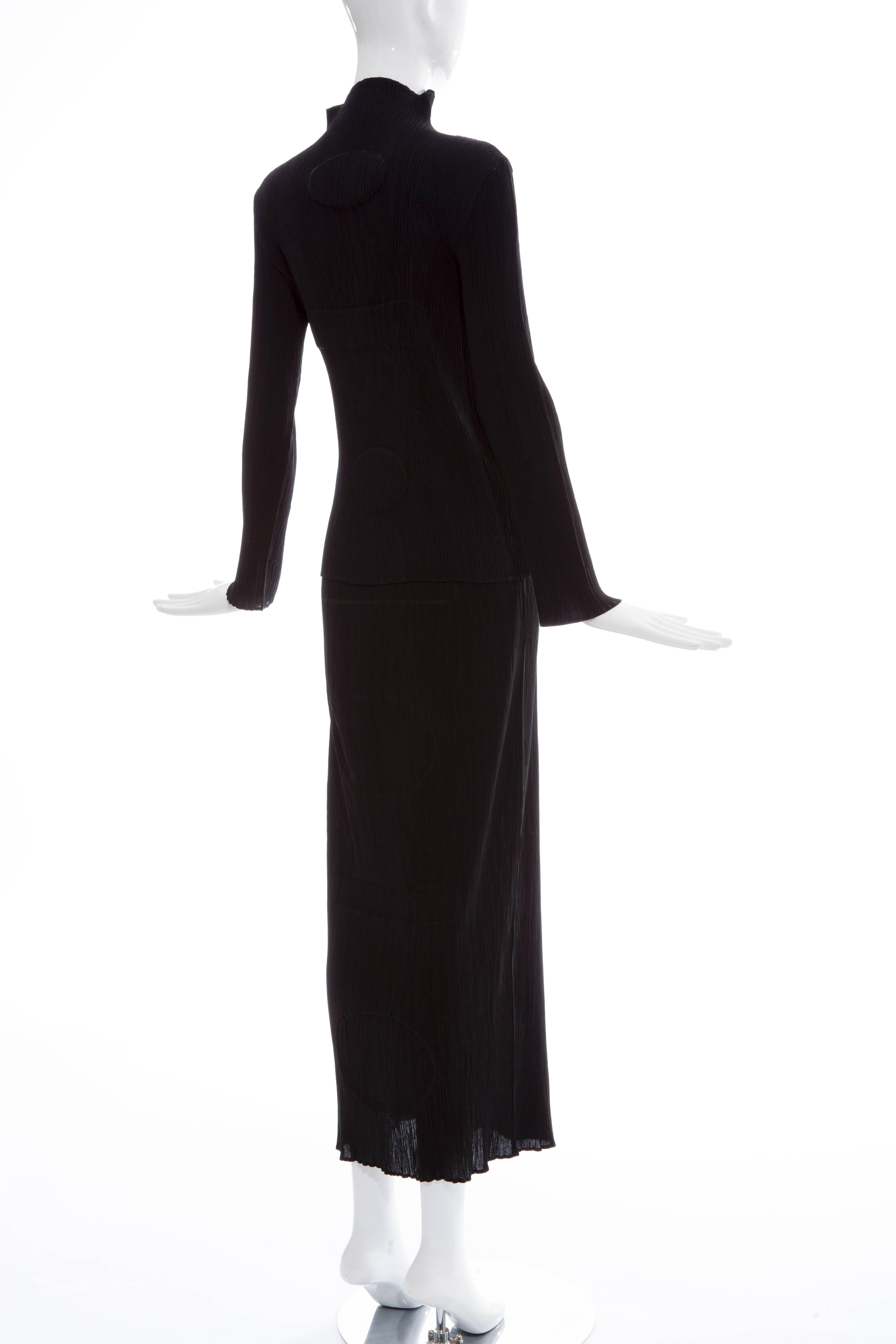 Women's Issey Miyake Black Micro Pleated Orb Skirt Suit, Circa 1990's