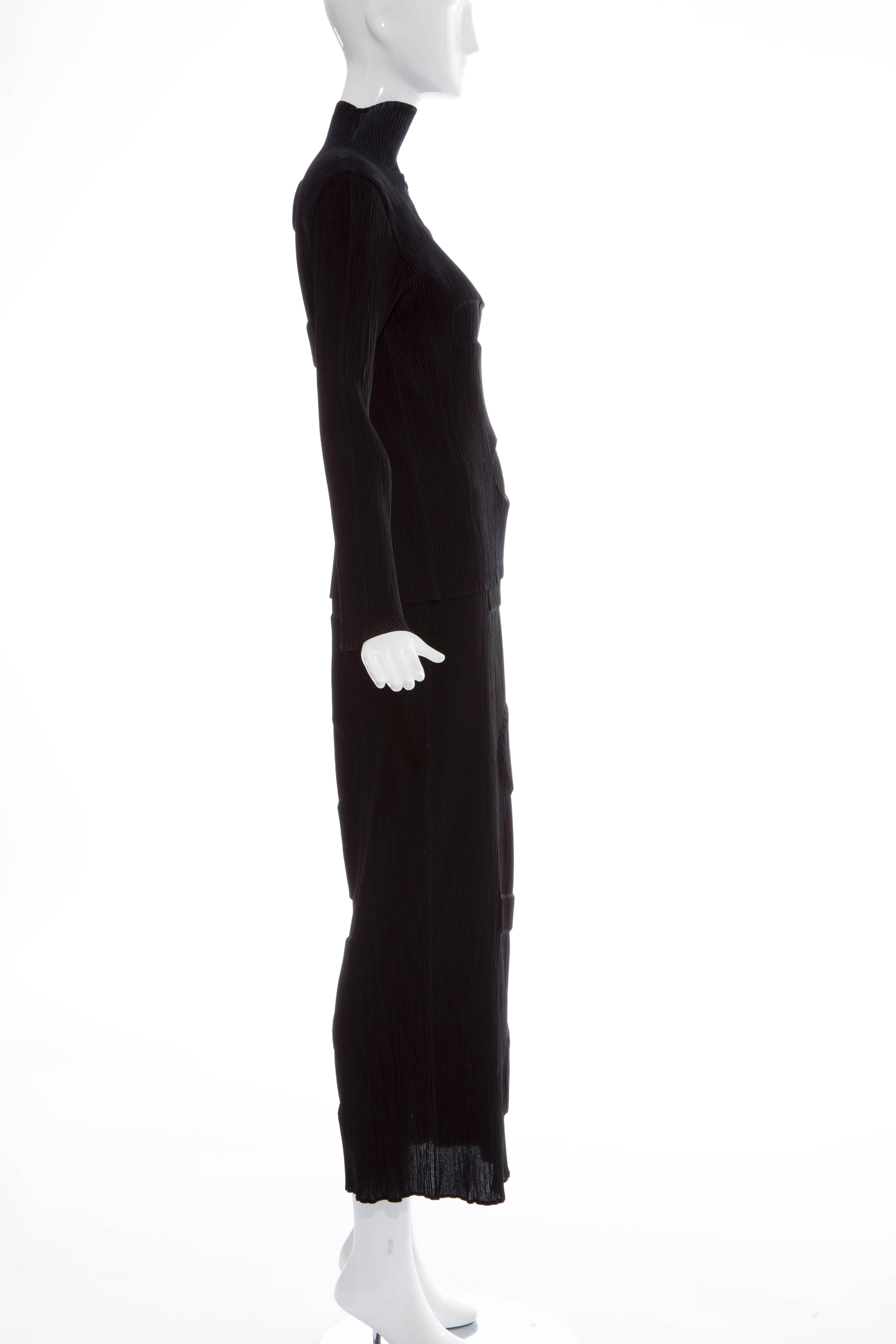 Issey Miyake Black Micro Pleated Orb Skirt Suit, Circa 1990's 1