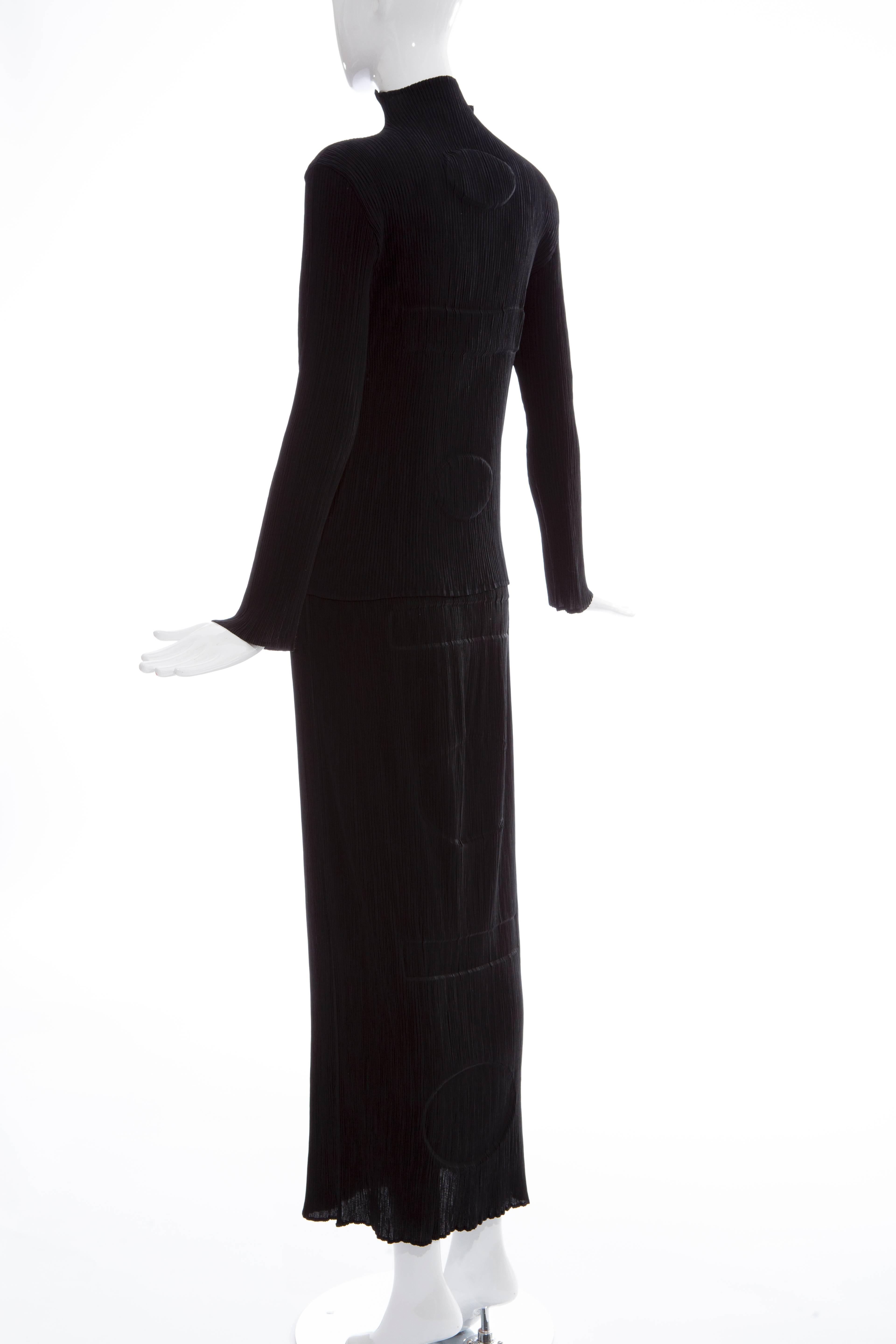 Issey Miyake Black Micro Pleated Orb Skirt Suit, Circa 1990's 3