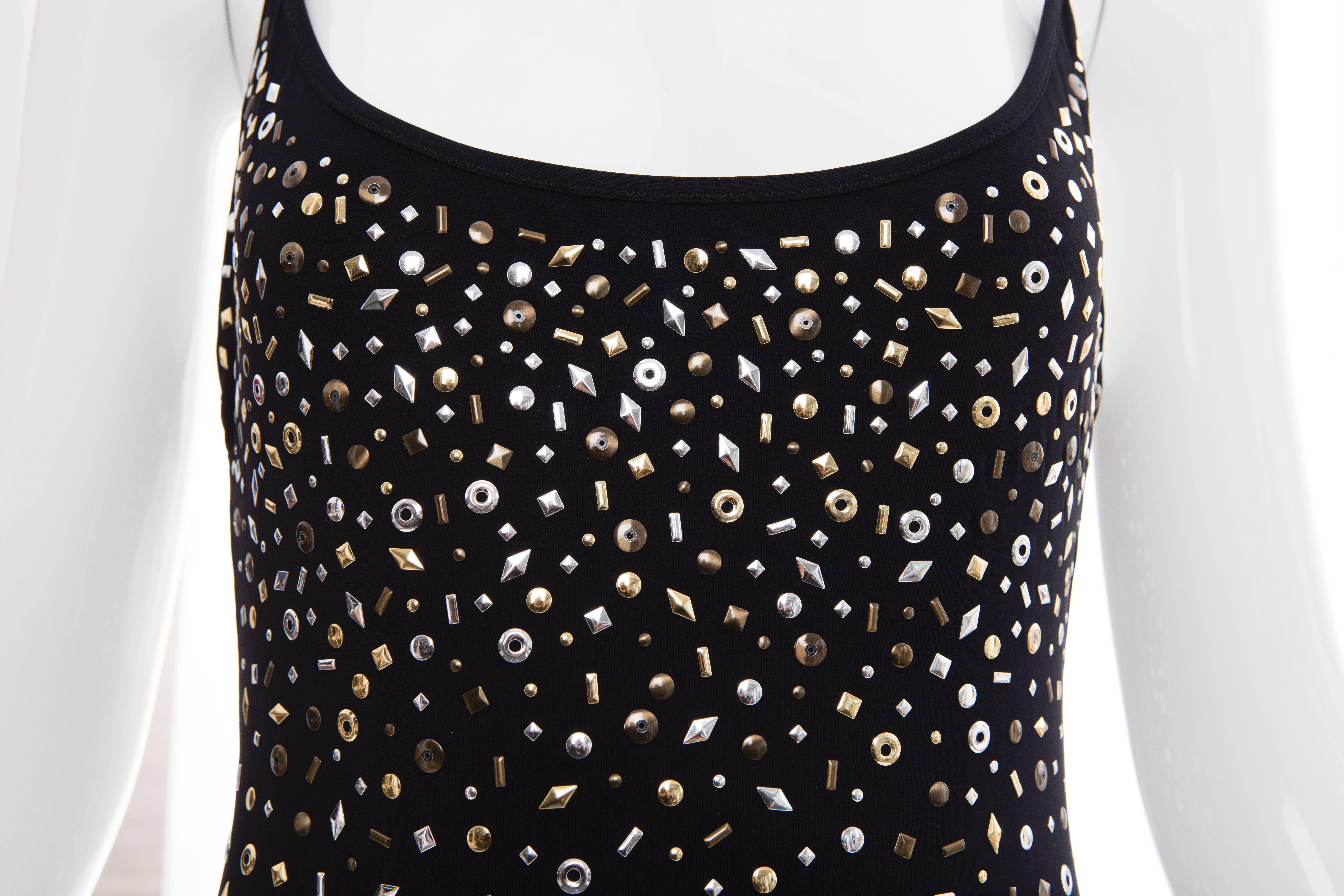 Moschino Black Nylon Spandex Bodysuit With Gold And Silver Embellishments For Sale 1