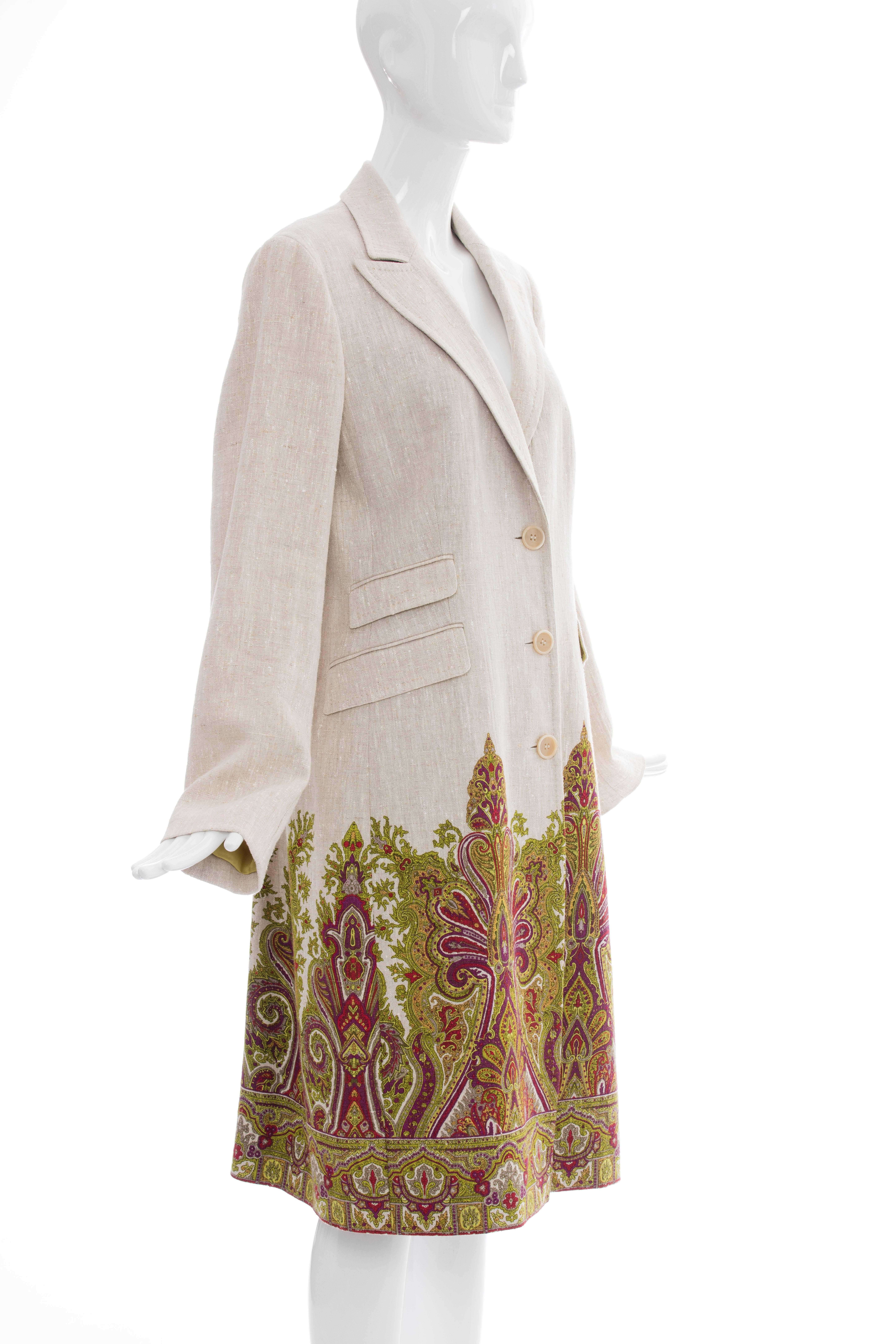 Beige Etro Paisley Printed Lightweight Linen Coat, Spring 2007
