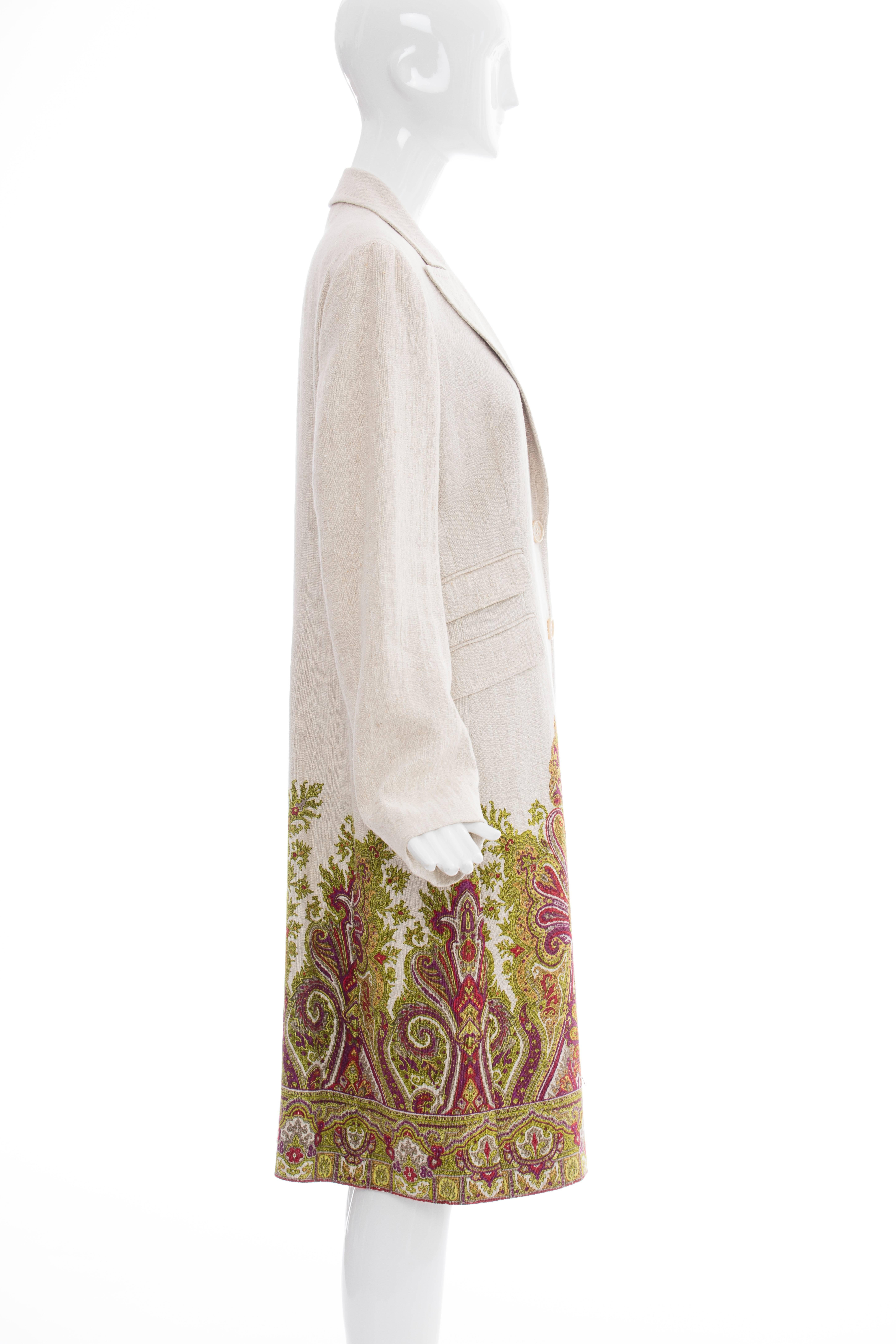 Women's Etro Paisley Printed Lightweight Linen Coat, Spring 2007