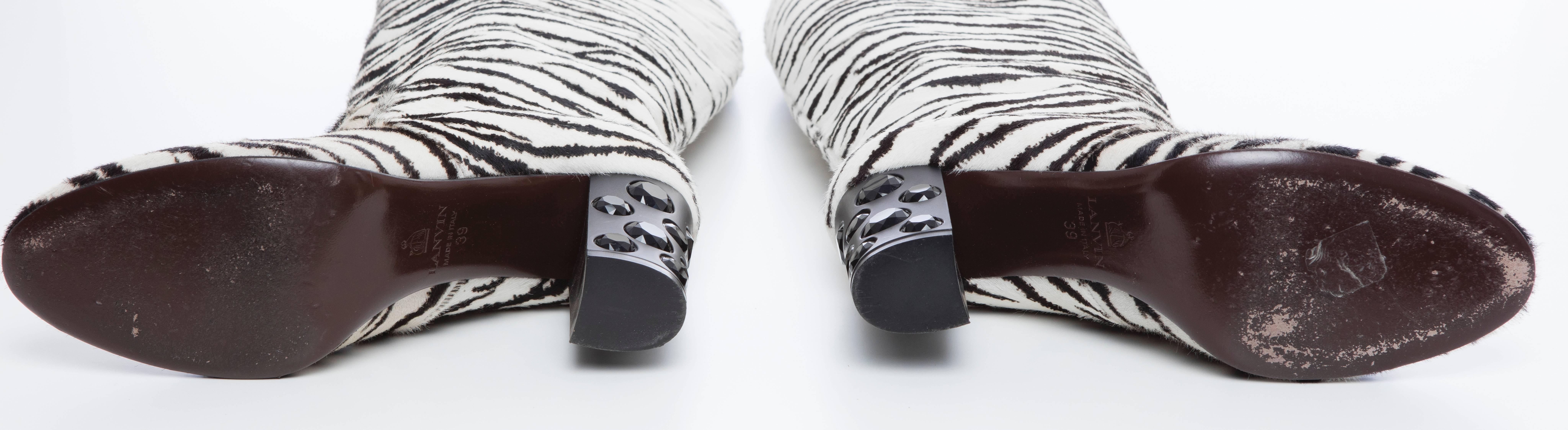 Women's Lanvin Runway Zebra Print Boots Black Jeweled Resin Heels,  Pre-Fall 2010