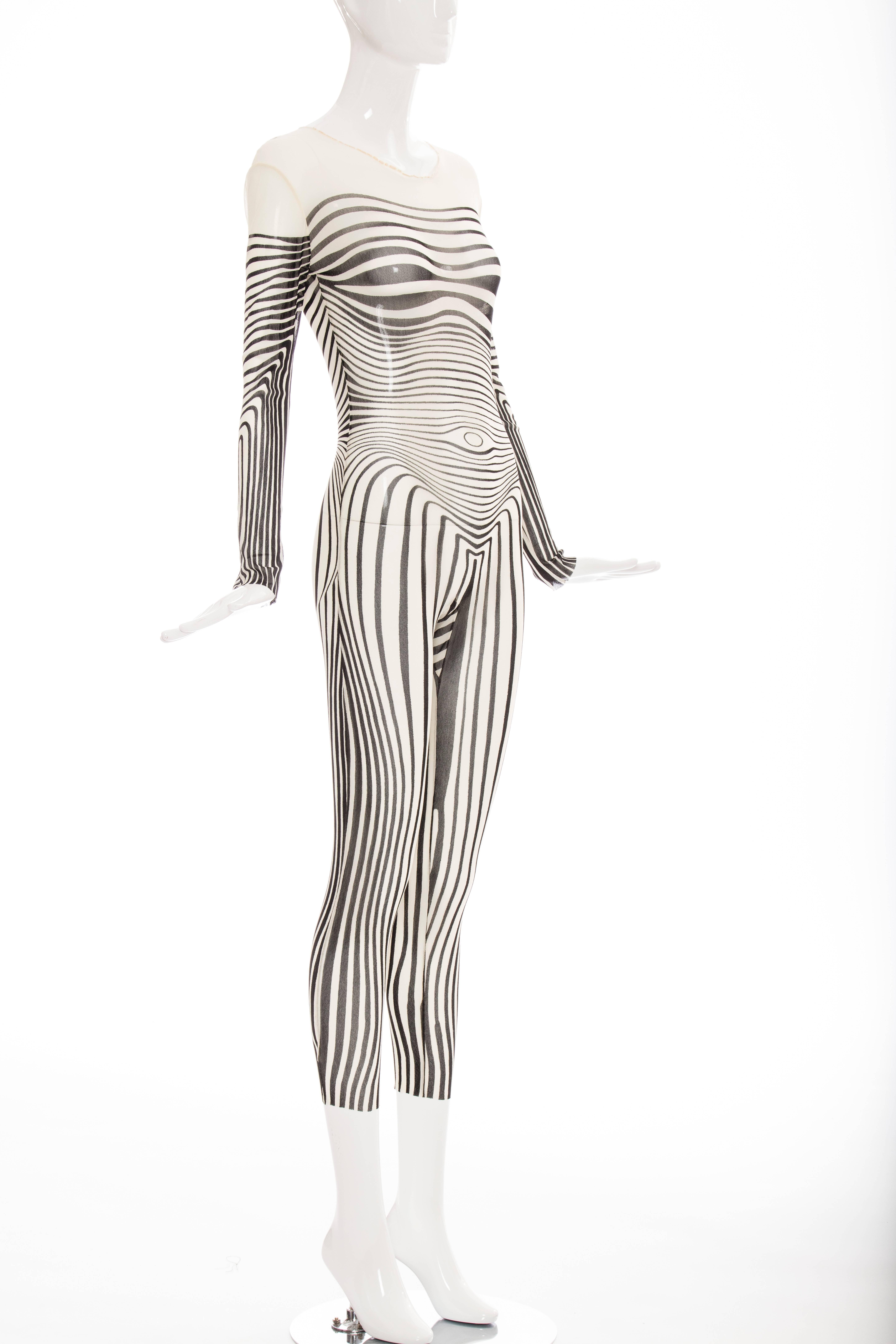 Jean Paul Gaultier, Spring - Summer 1996 stretch-jersey bodysuit printed with body contours, back zip and Maille labelled.

Labeled Large fits Medium