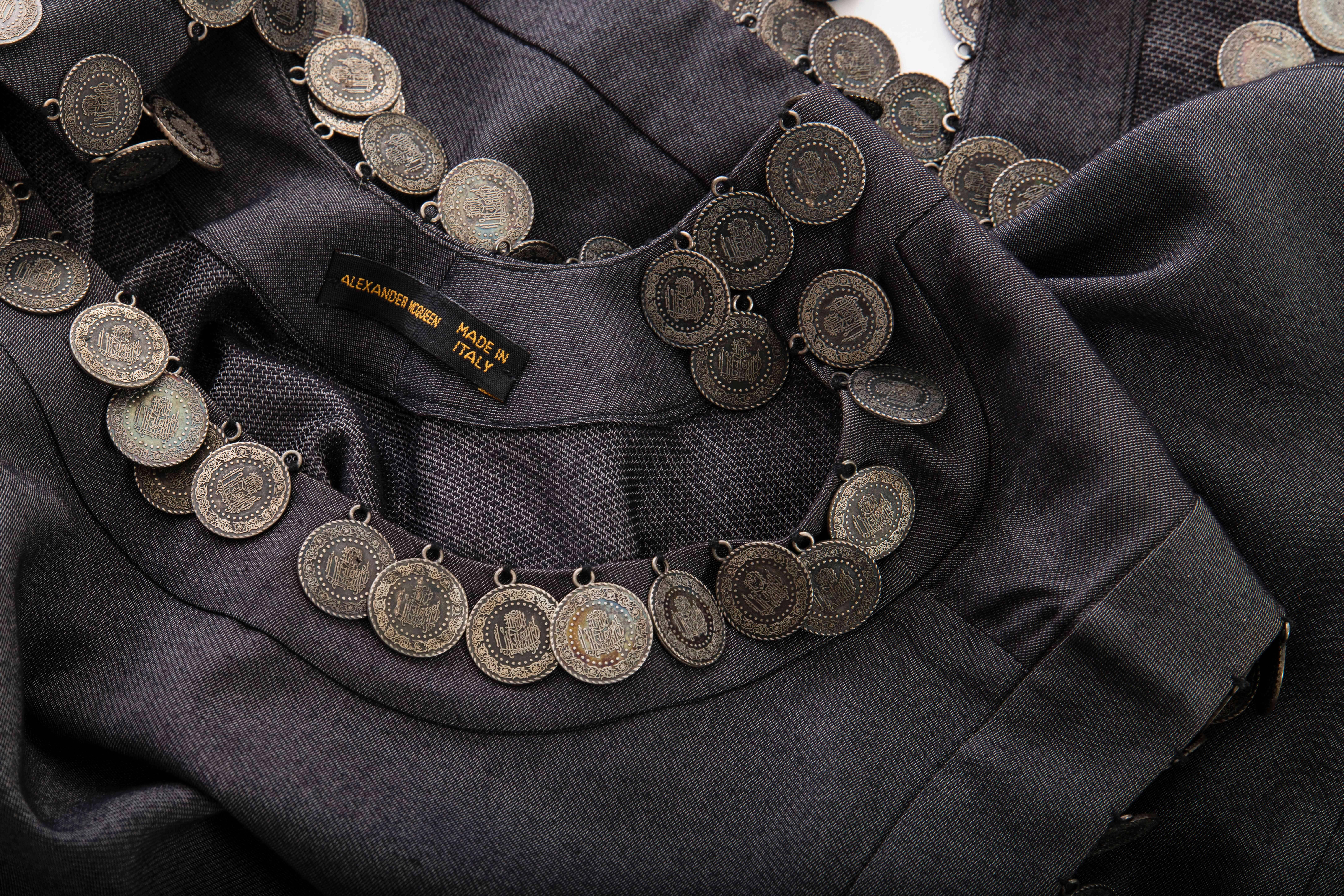 Alexander McQueen Runway Grey Wool Sleeveless Top Appliquéd Coins, Spring 2000 For Sale 3