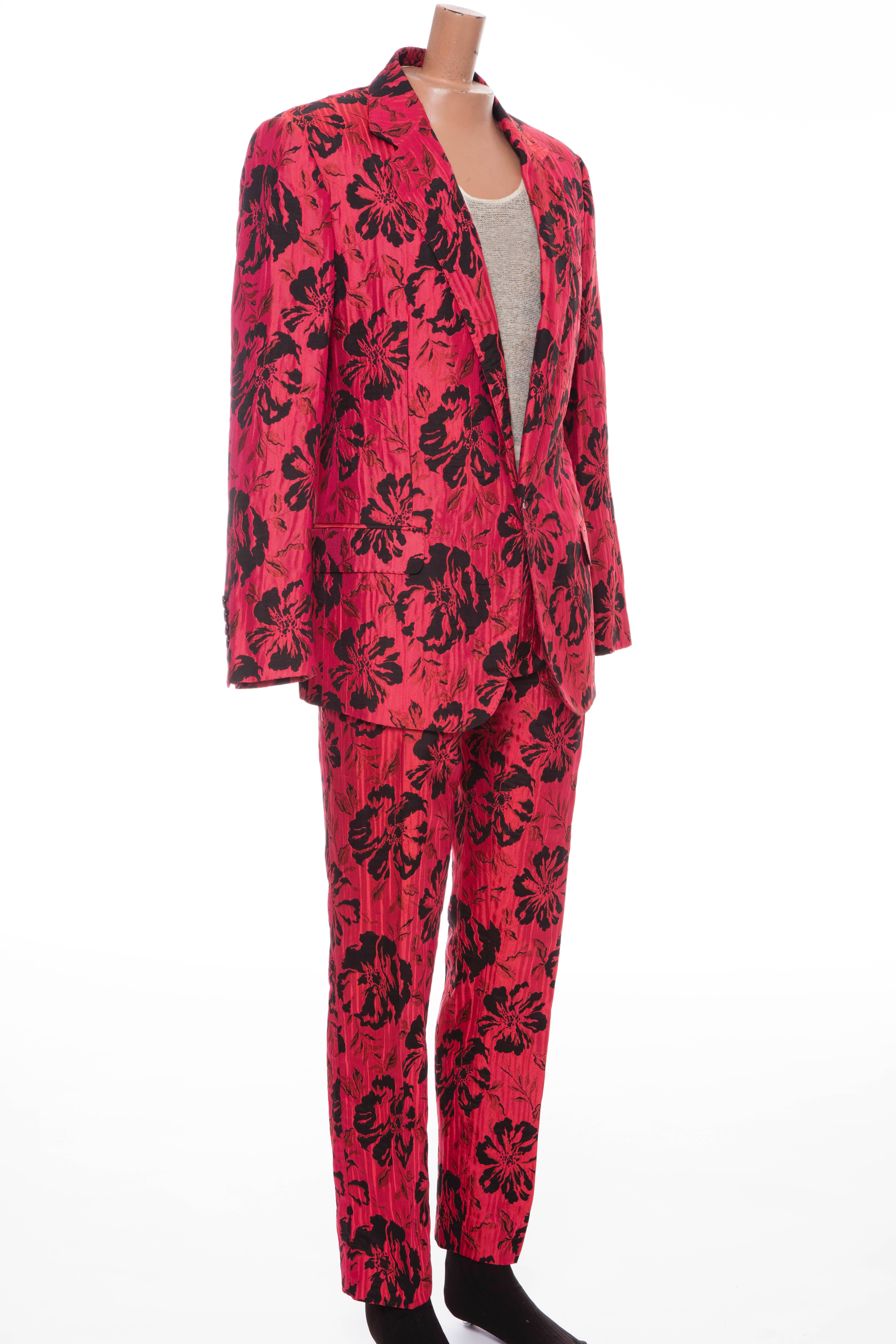 red floral suit