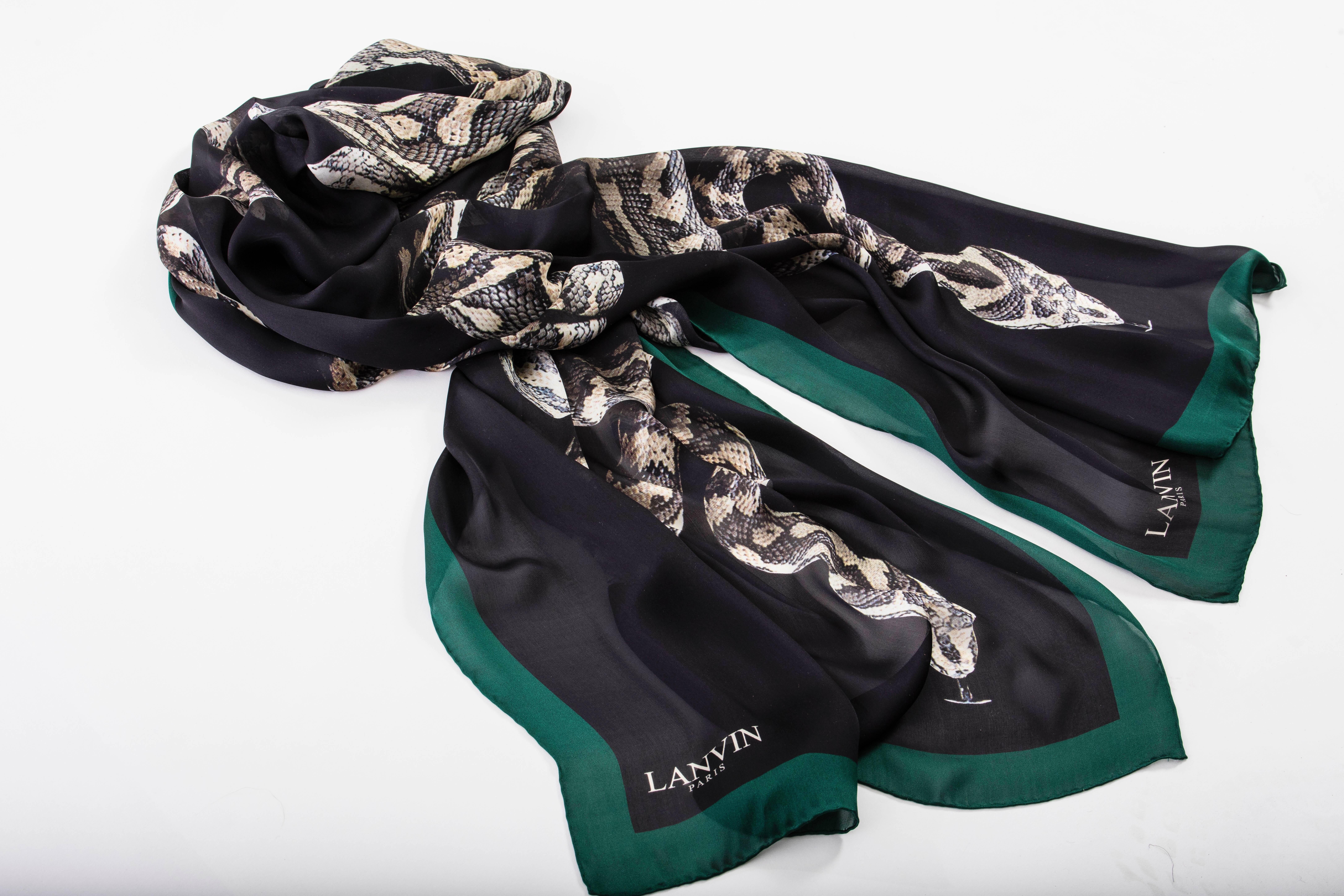 Alber Elbaz for Lanvin, Spring-Summer 2012  silk scarf with python print and hand rolled edges.

 Length 81”, Width 28”