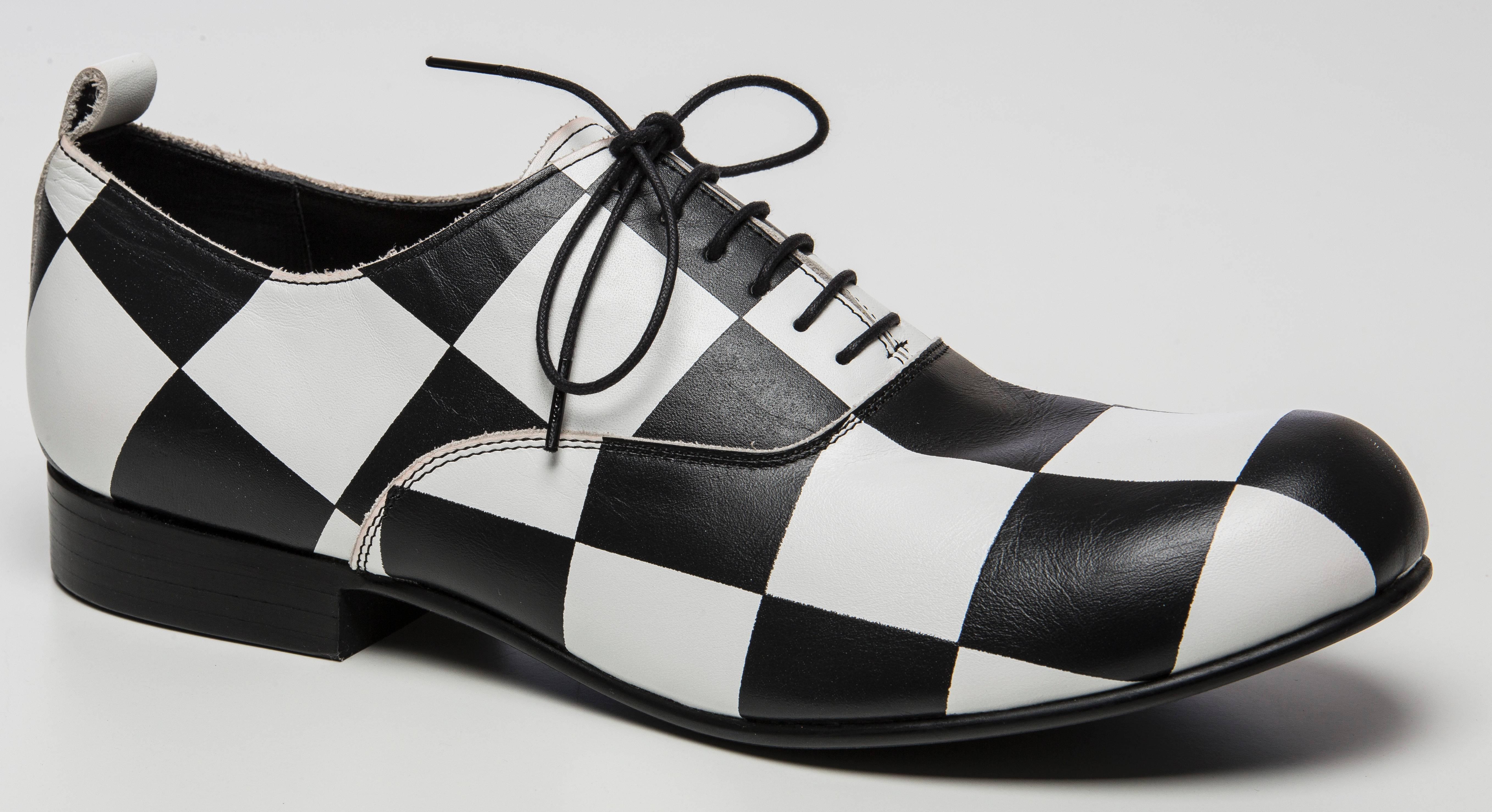 Comme des Garcons Men's Black and White Checkered Leather Shoes, Spring 2013 In Excellent Condition In Cincinnati, OH