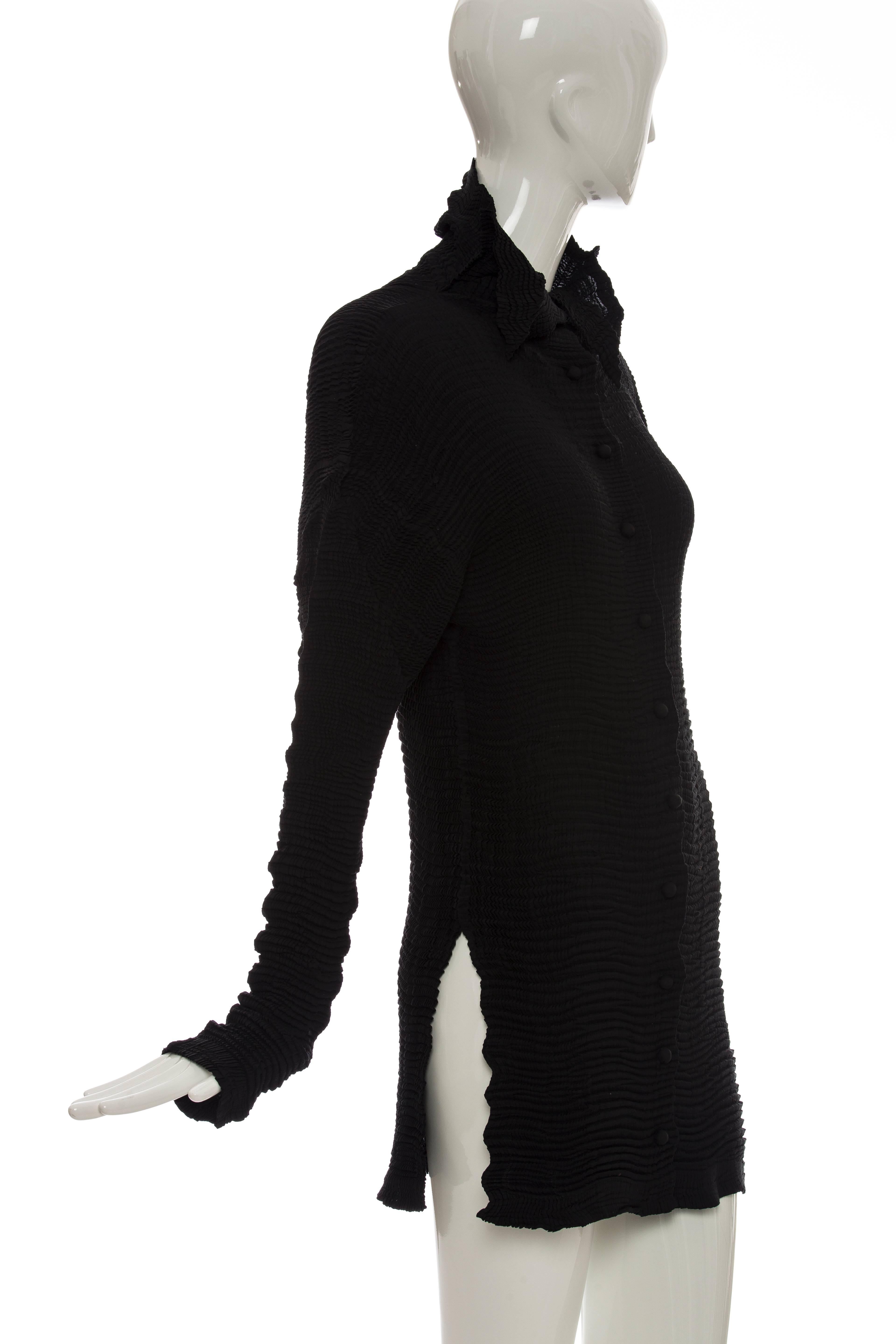 Women's Issey Miyake Black Button Front Plissé Polyester Jacket, Circa 1990's
