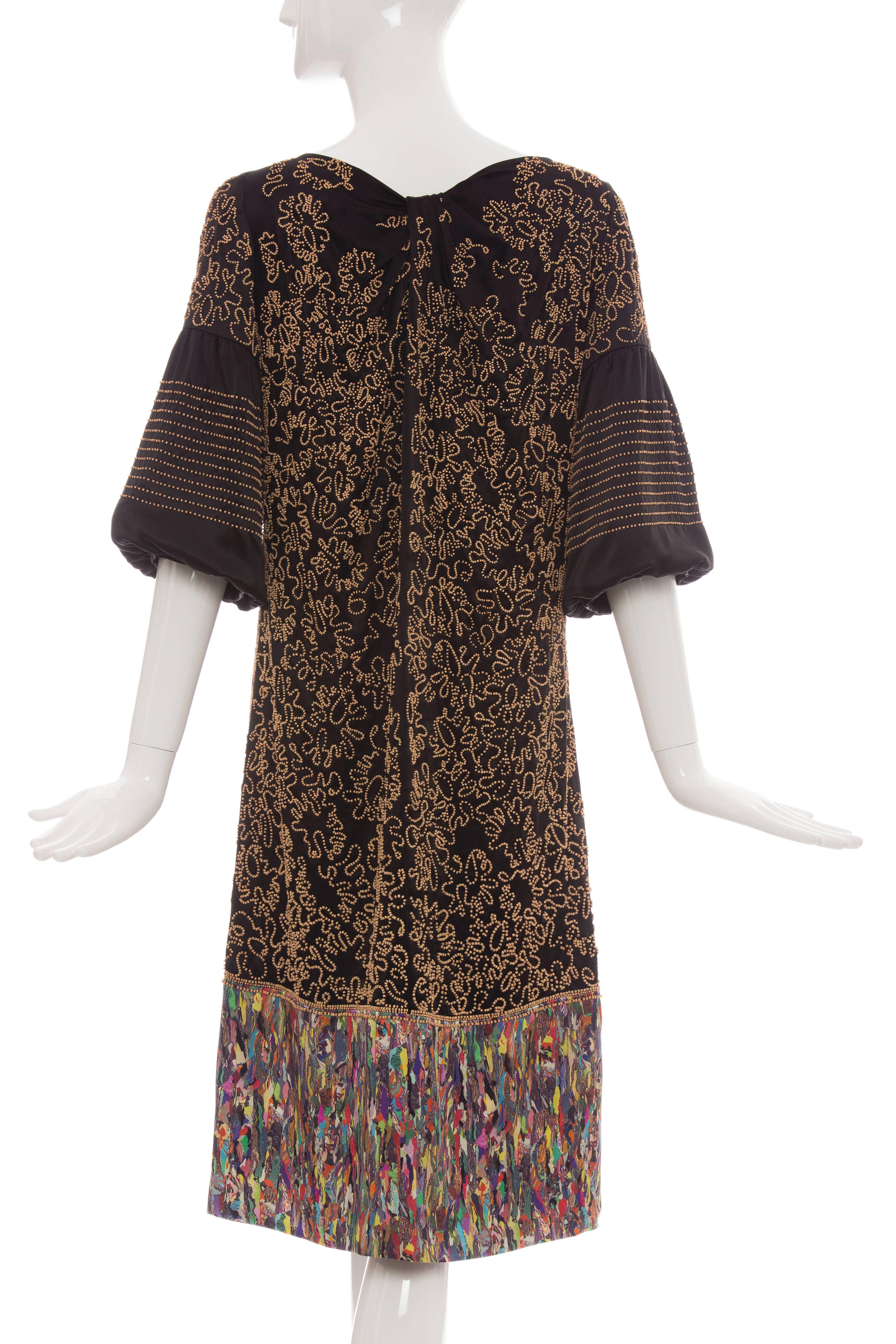 Dries Van Noten Silk Wood Bead Embellished Dress, Autumn - Winter 2008 In Excellent Condition For Sale In Cincinnati, OH