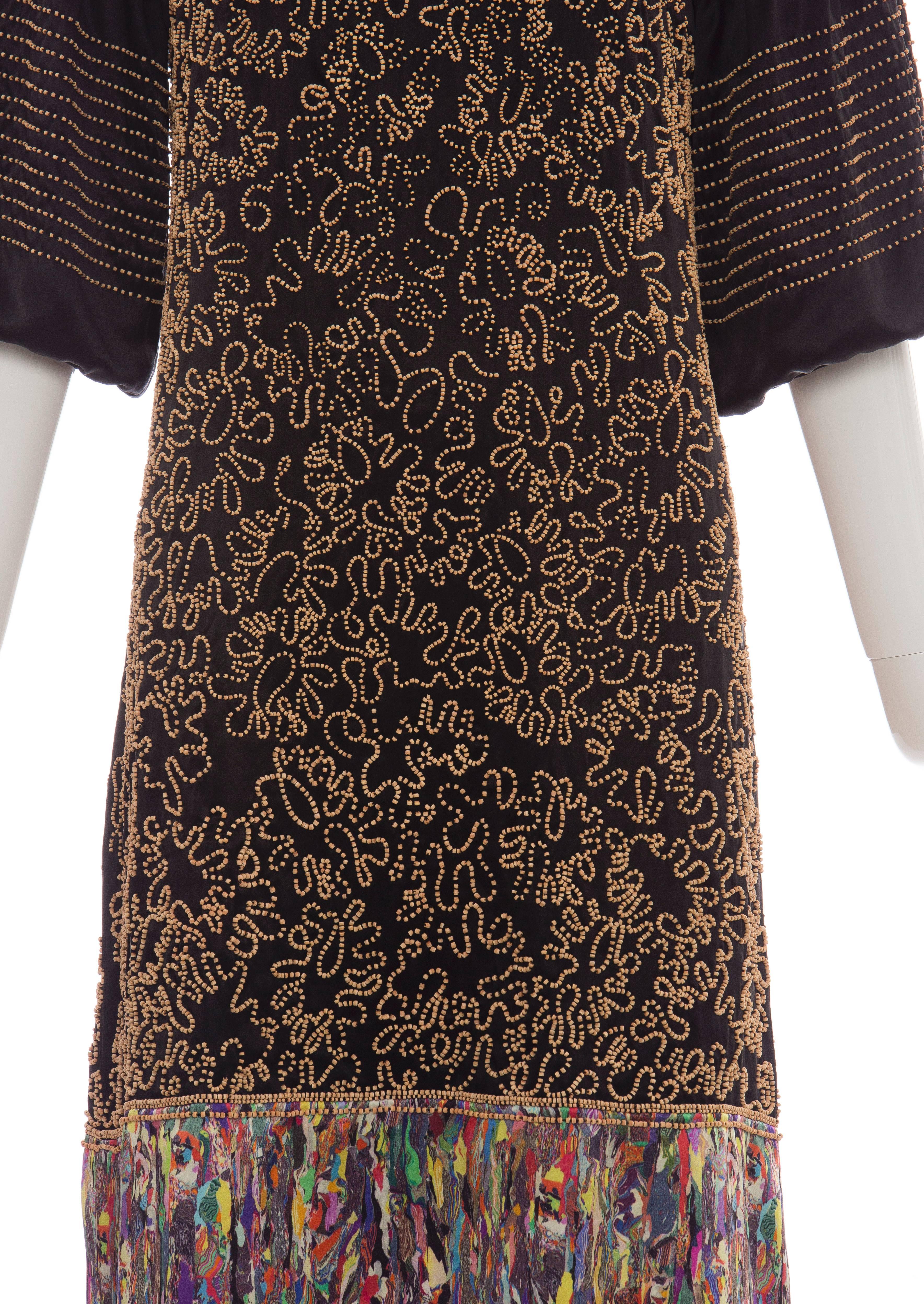 Women's Dries Van Noten Silk Wood Bead Embellished Dress, Autumn - Winter 2008 For Sale
