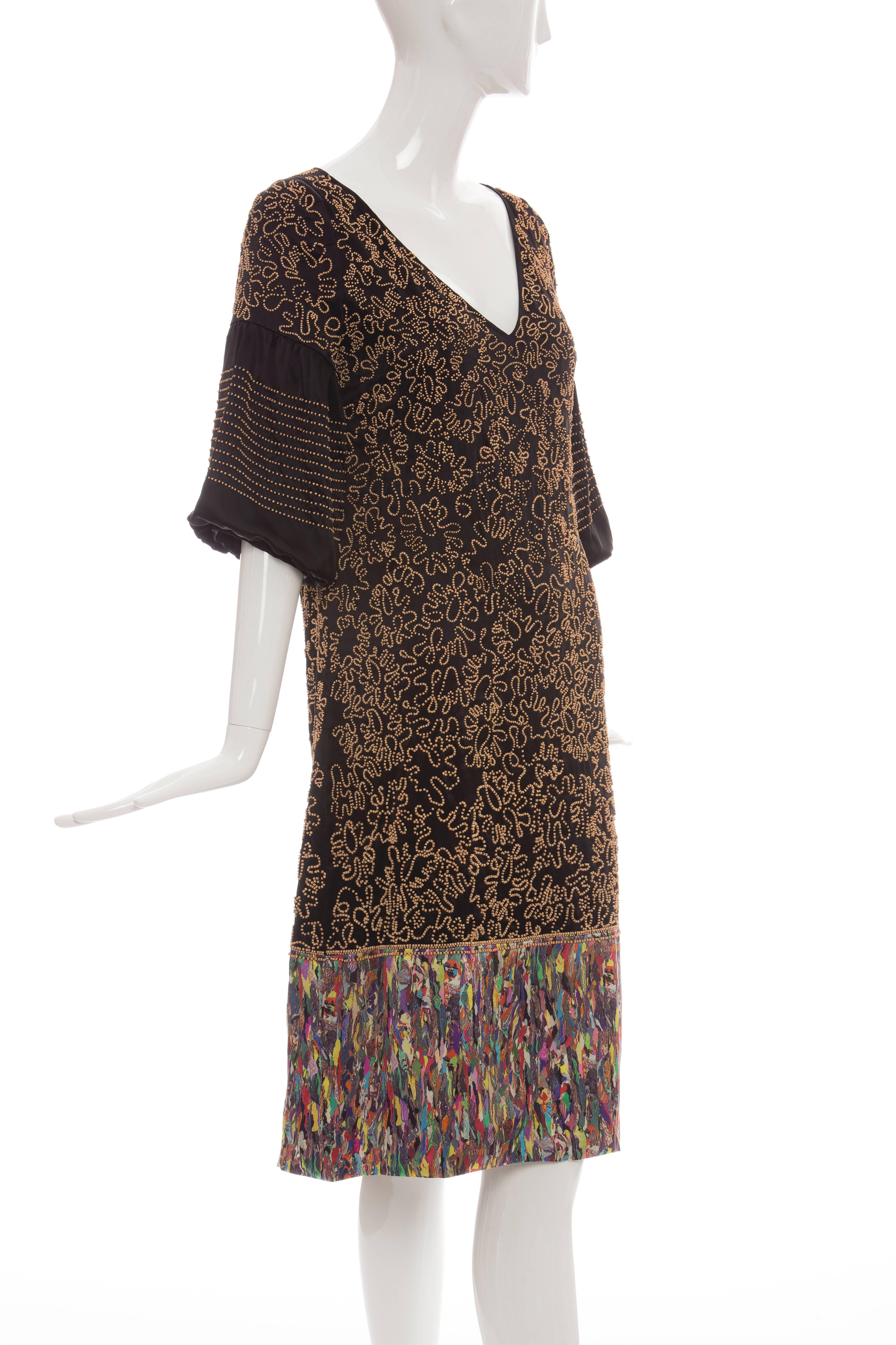 Dries Van Noten Silk Wood Bead Embellished Dress, Autumn - Winter 2008 For Sale 1