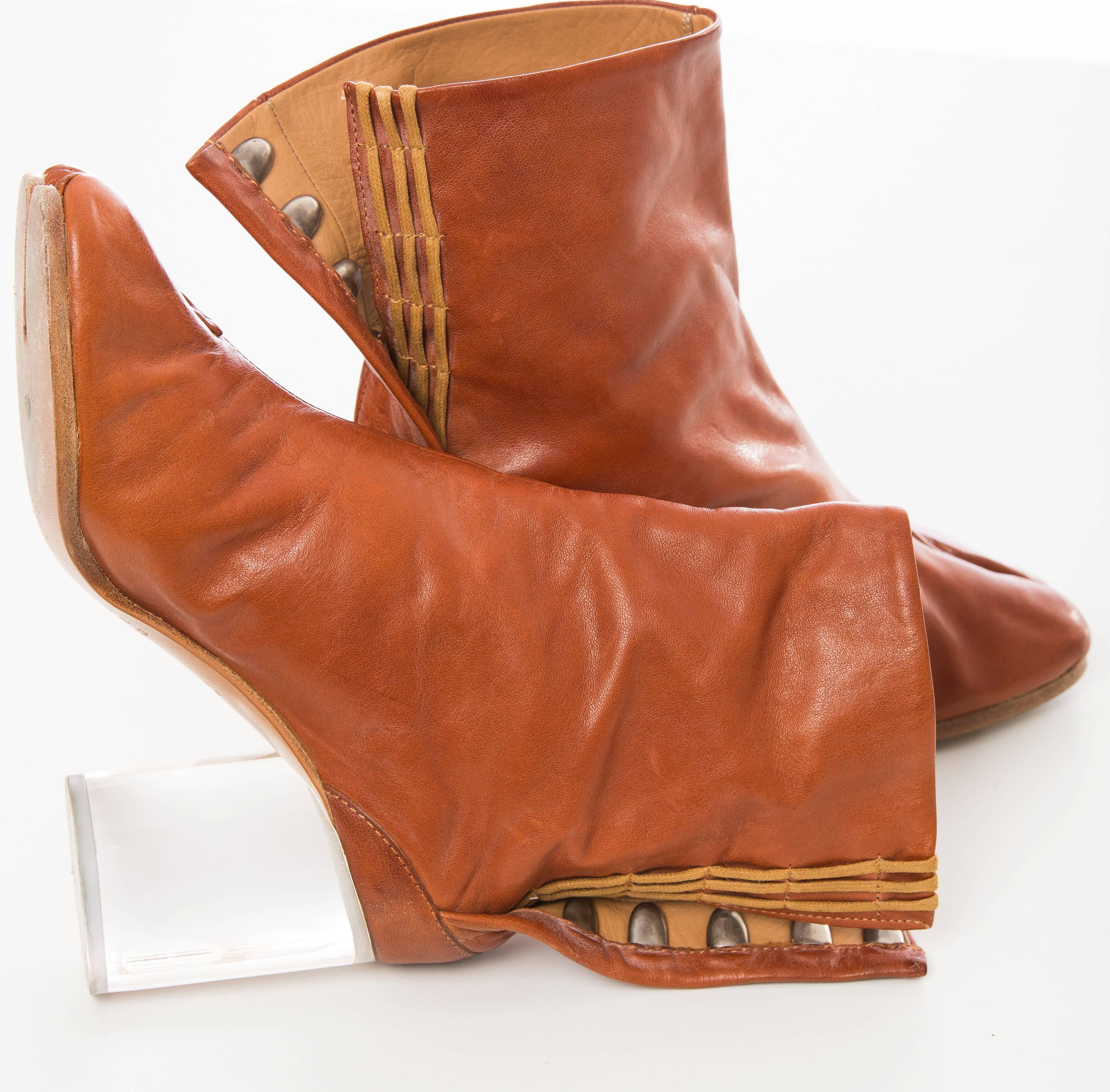 Brown Maison Martin Margiela Leather Tabi Ankle Boots With Lucite Heels