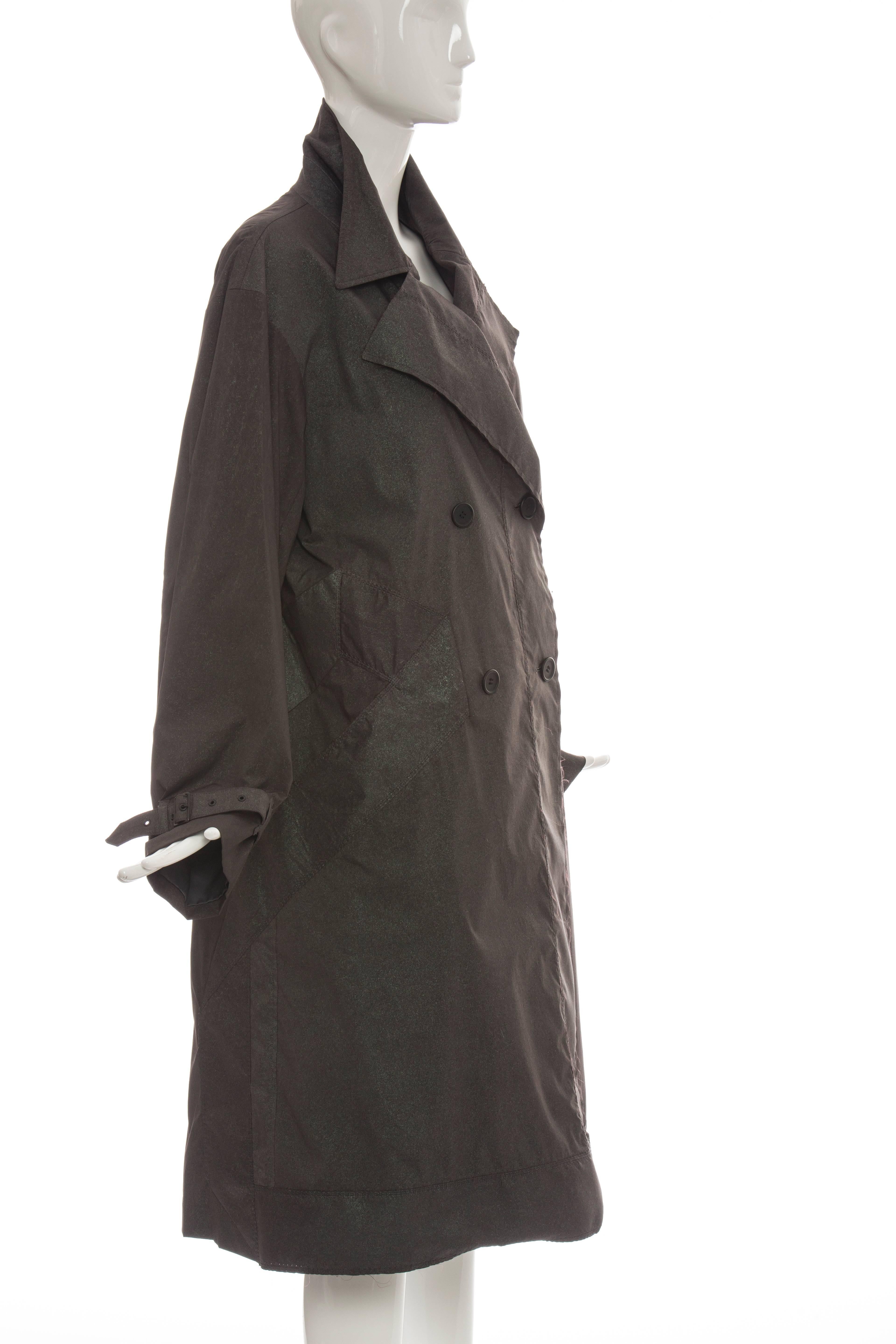 Black Issey Miyake Grey Double Breasted Trench Coat, Circa 1990's For Sale