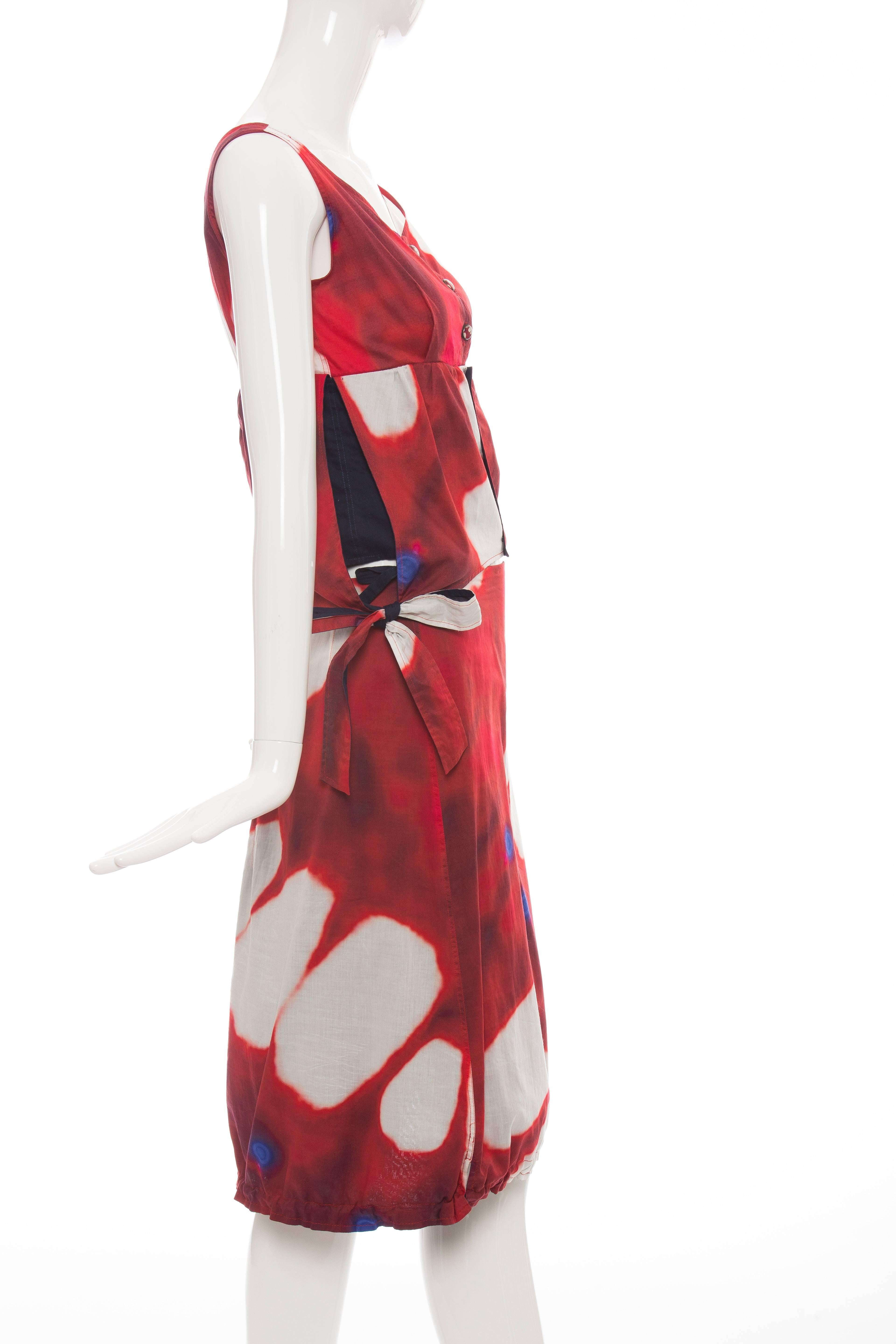 Issey Miyake, Spring-Summer 2007 tie-dye cotton skirt suit with button front tank, side ties and skirt with side zip.