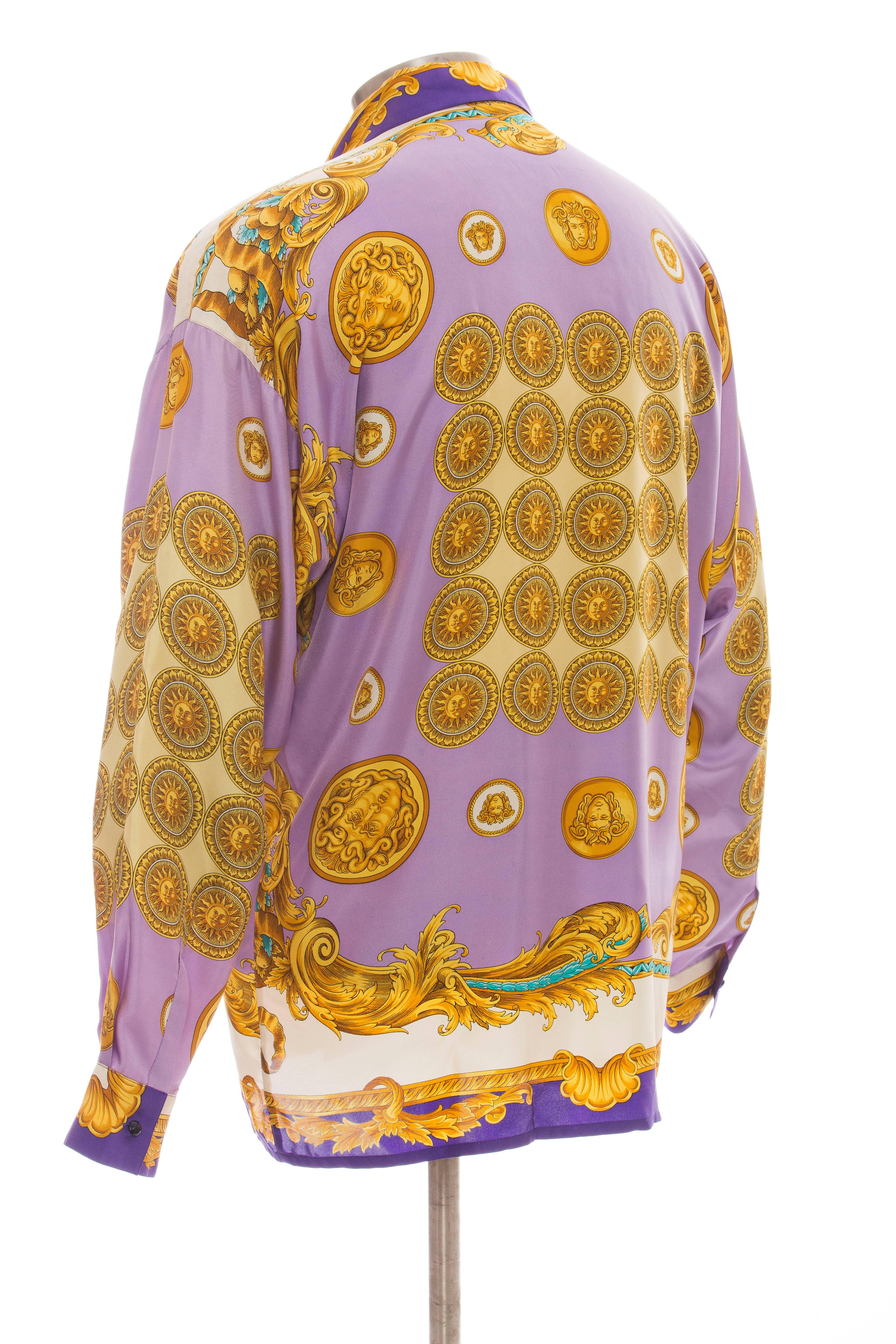 Gianni Versace Men's Silk Medusa Print Shirt, Circa 1990's 1