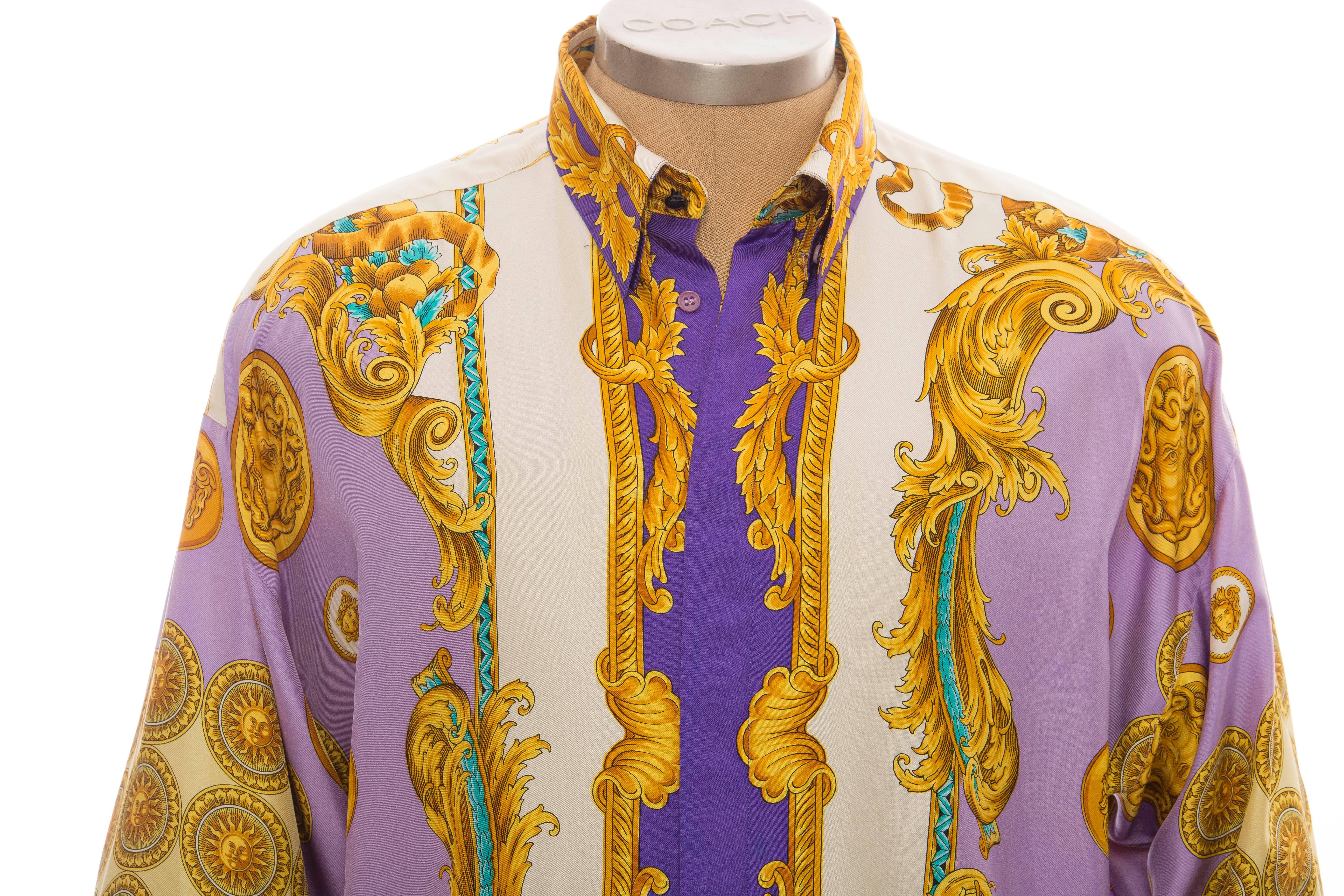 Gianni Versace Men's Silk Medusa Print Shirt, Circa 1990's 2