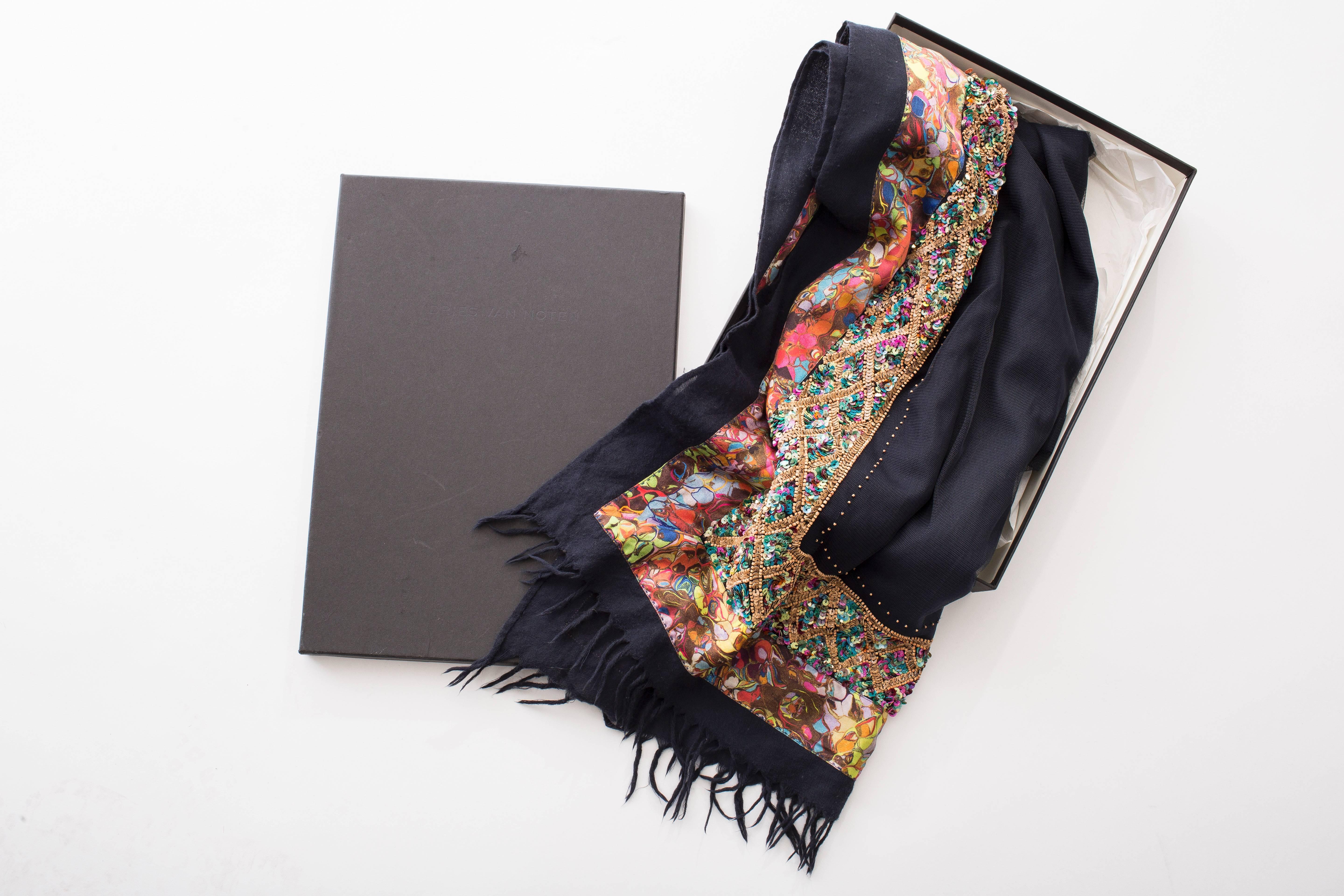 Dries Van Noten Wool Silk Sequin & Beaded Embellished Scarf, Fall 2008 2