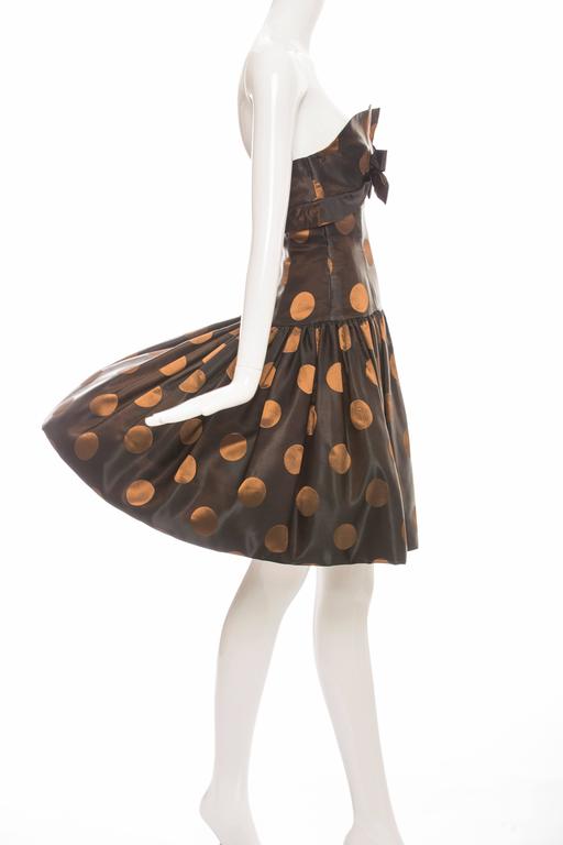 Victor Costa Strapless Black Copper Polka Dot Taffeta Party Dress
