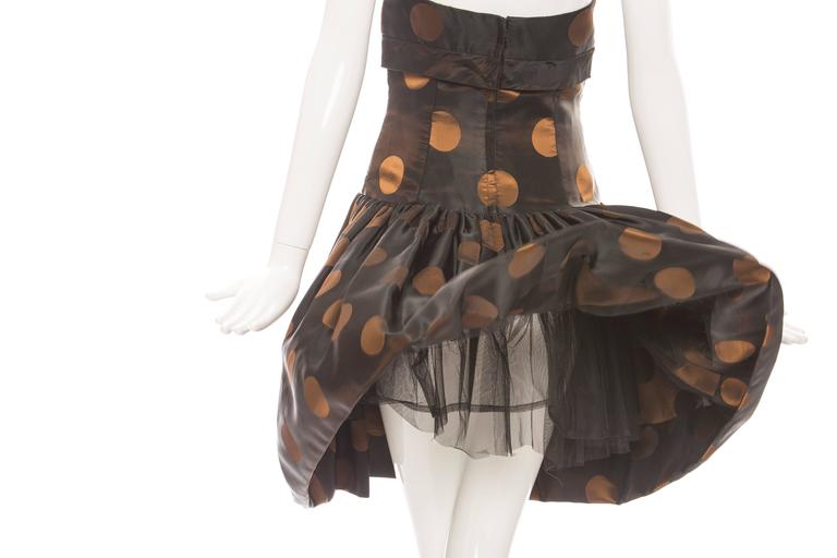 Victor Costa Strapless Black Copper Polka Dot Taffeta Party Dress