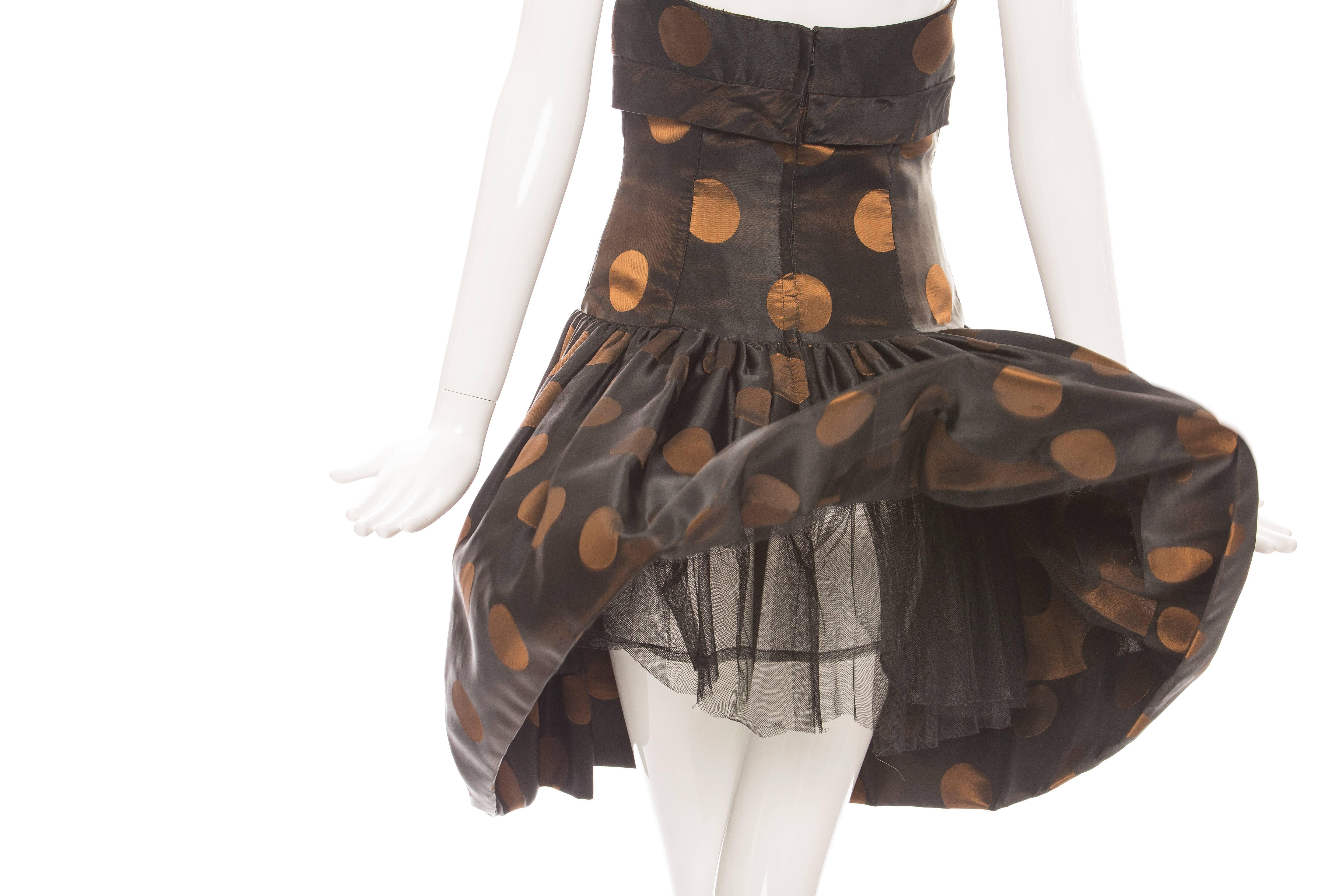 Victor Costa Strapless Black Copper Polka Dot Taffeta Party Dress, Circa 1980's For Sale 5