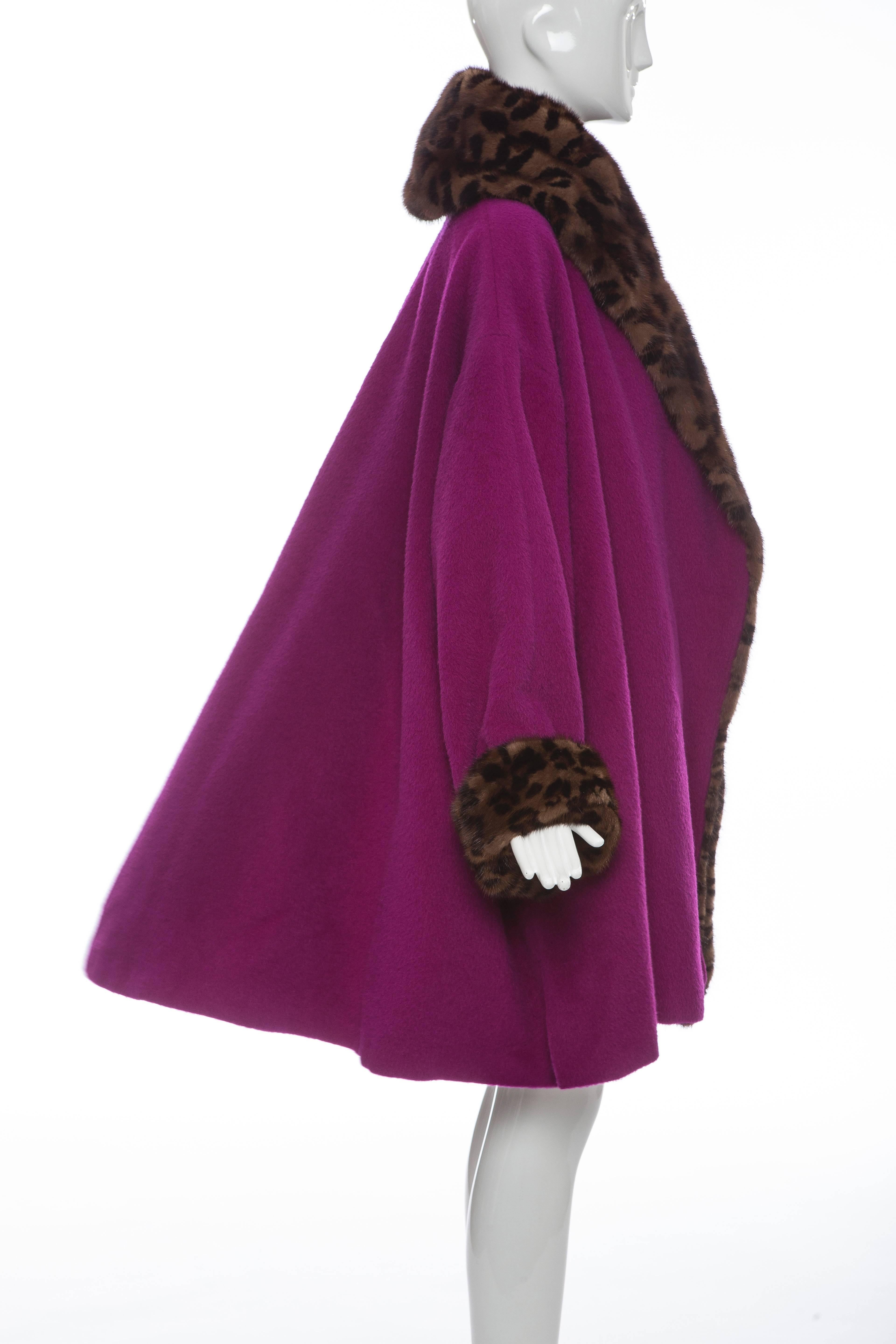 Purple  Gianni Versace for Jenny Wool Swing Coat Mink Trim Silk LIning, Circa: 1980's