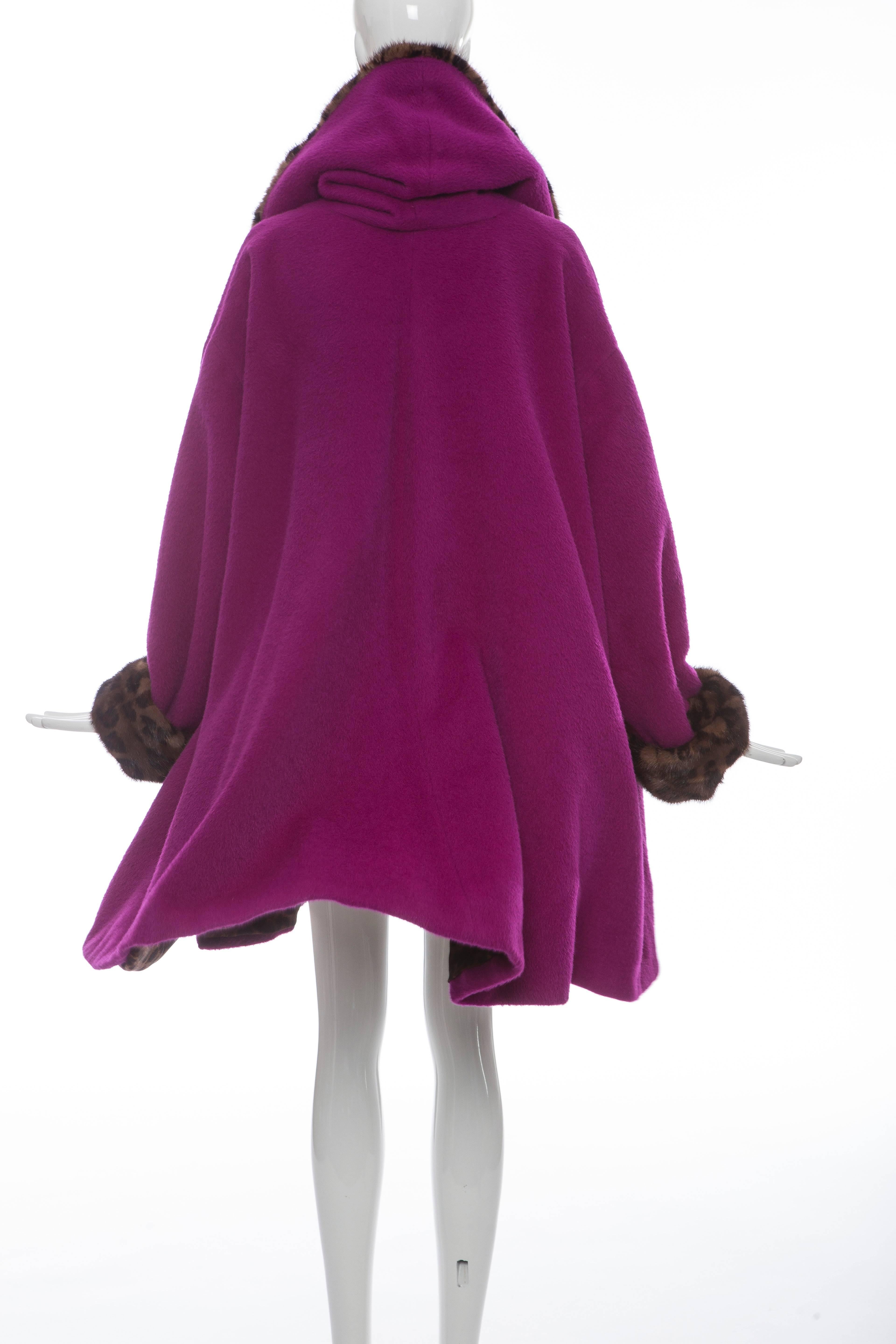 Gianni Versace for Jenny Wool Swing Coat Mink Trim Silk LIning, Circa: 1980's 2