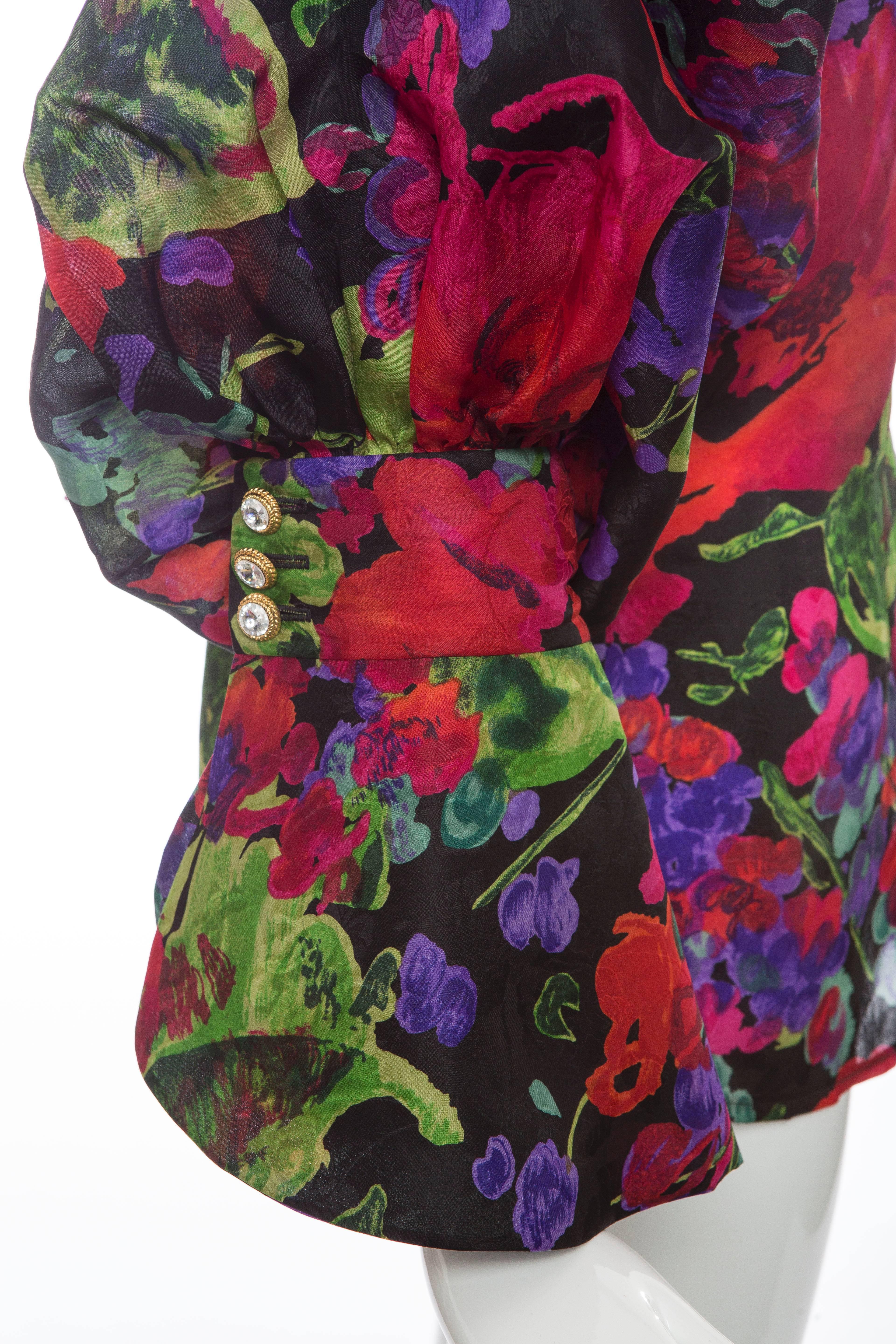 Naeem Khan Riazee Silk Faille Floral Blouse, Circa 1980s For Sale 1