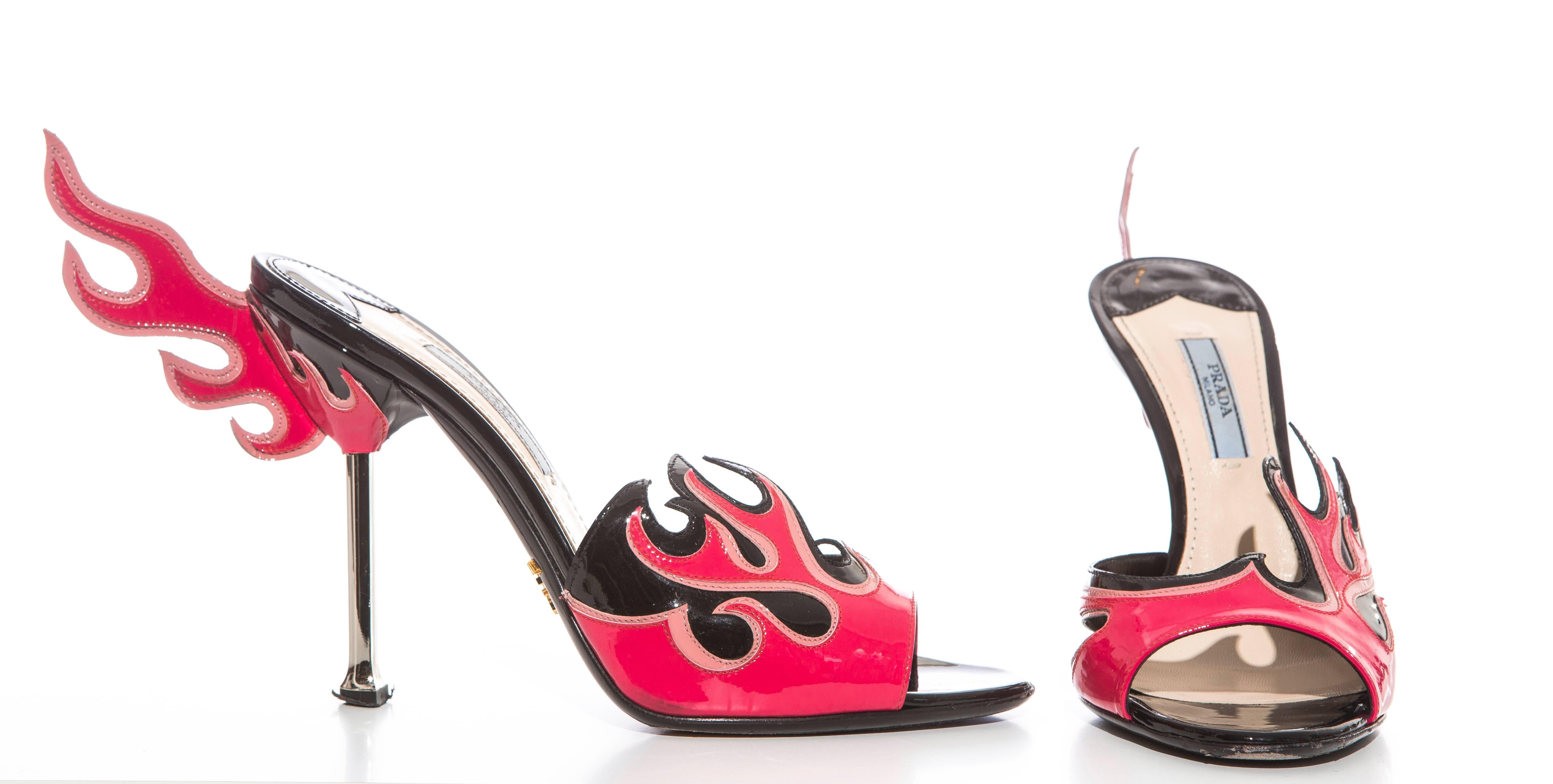Women's Prada Patent Leather Flame Slide Sandals, Spring 2012