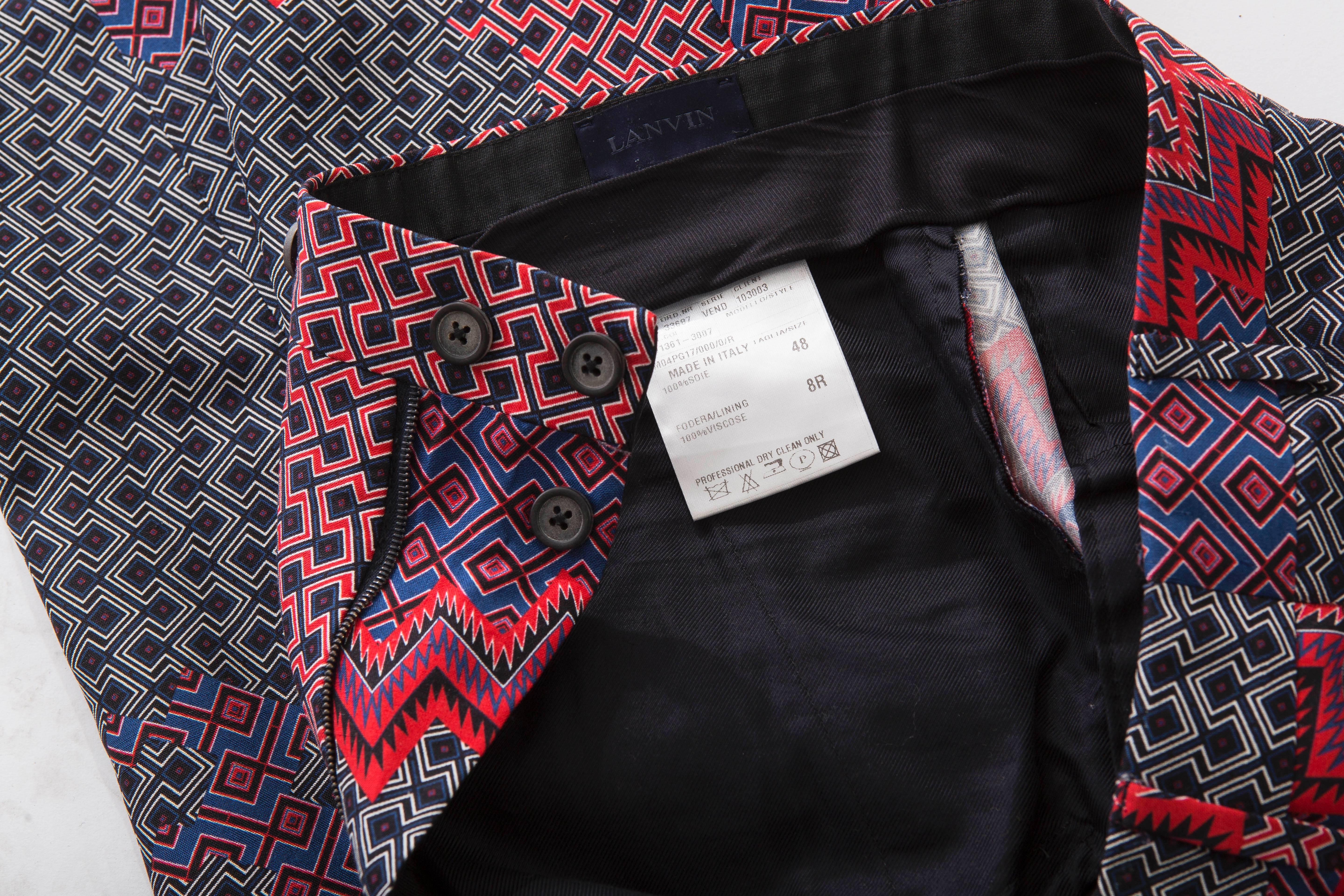 Black Lanvin Men's Silk Geometric Printed Pants, Spring - Summer 2012 For Sale