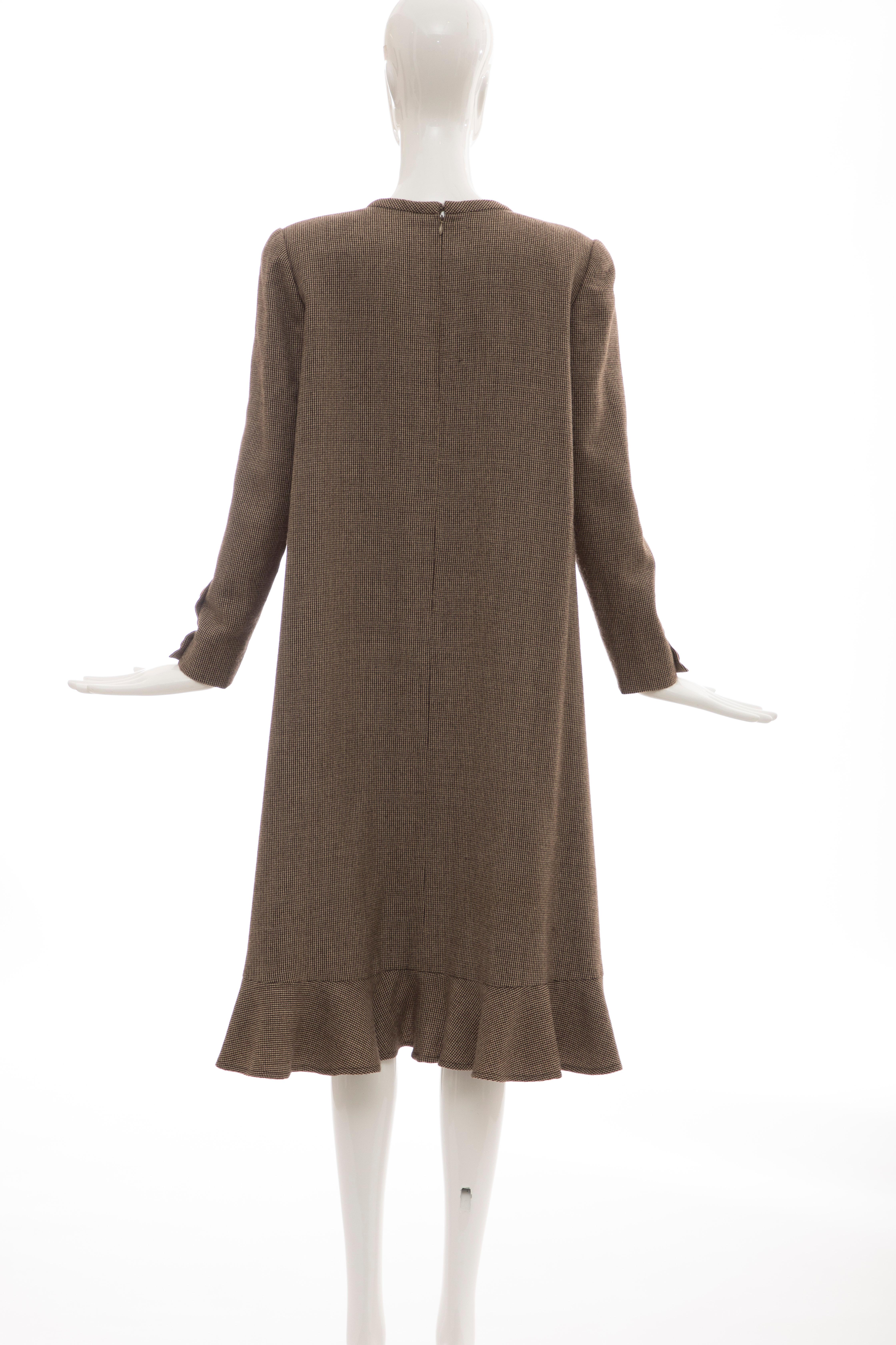 Bill Blass Brown Wool Tweed A Line Button Front Dress, Circa: 1970's For Sale 5