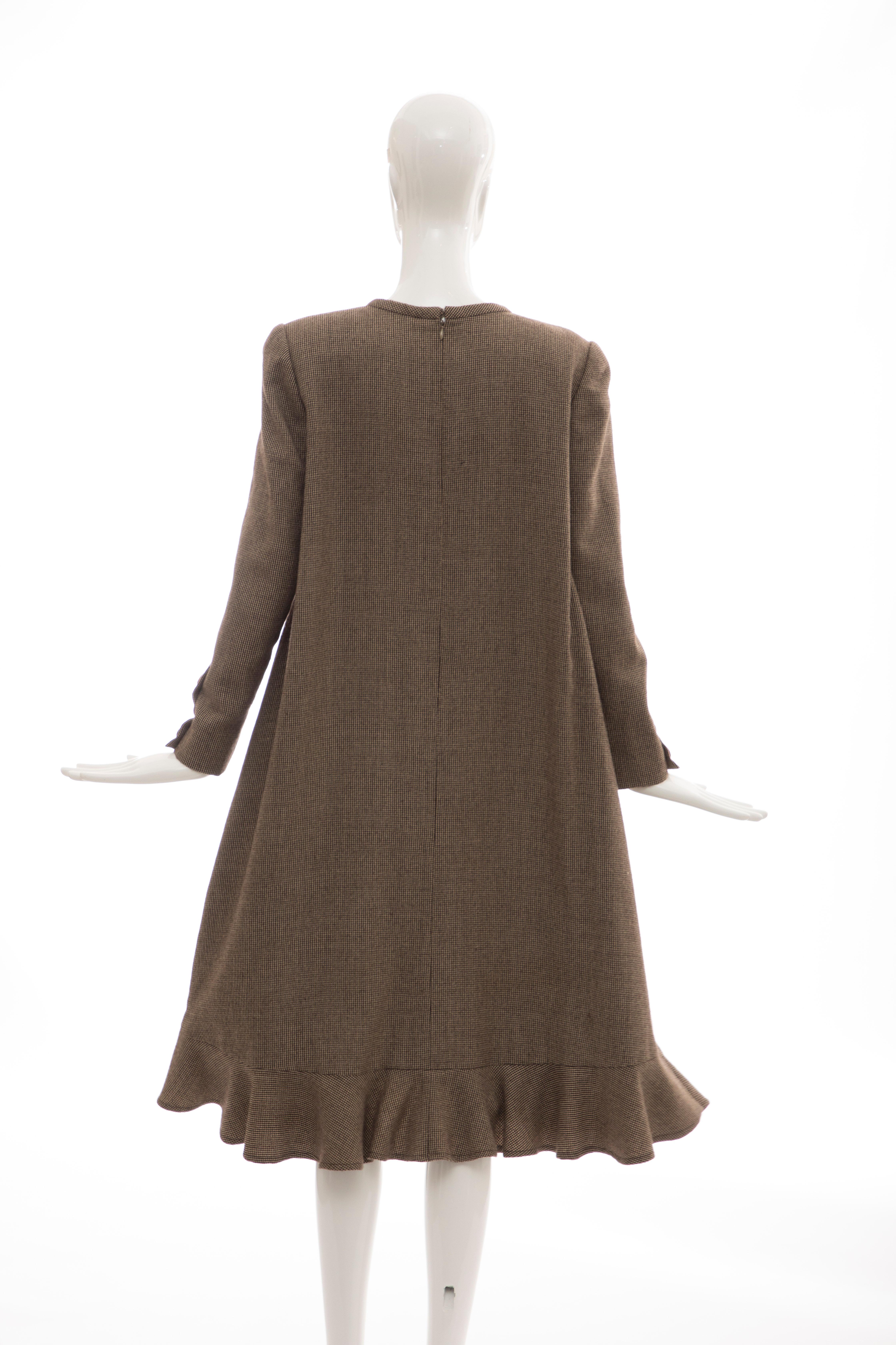 Bill Blass Brown Wool Tweed A Line Button Front Dress, Circa: 1970's For Sale 6