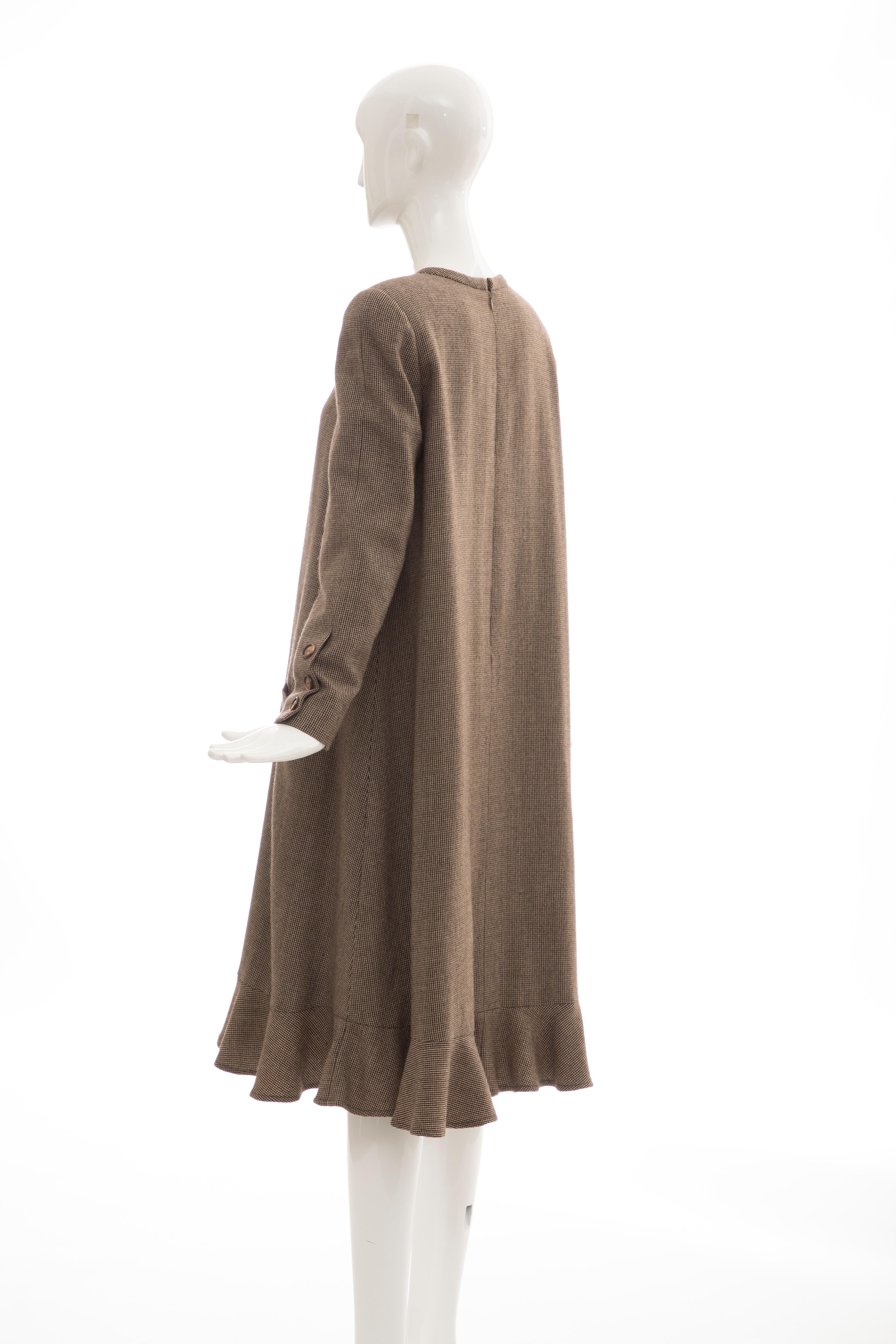 Bill Blass Brown Wool Tweed A Line Button Front Dress, Circa: 1970's For Sale 7