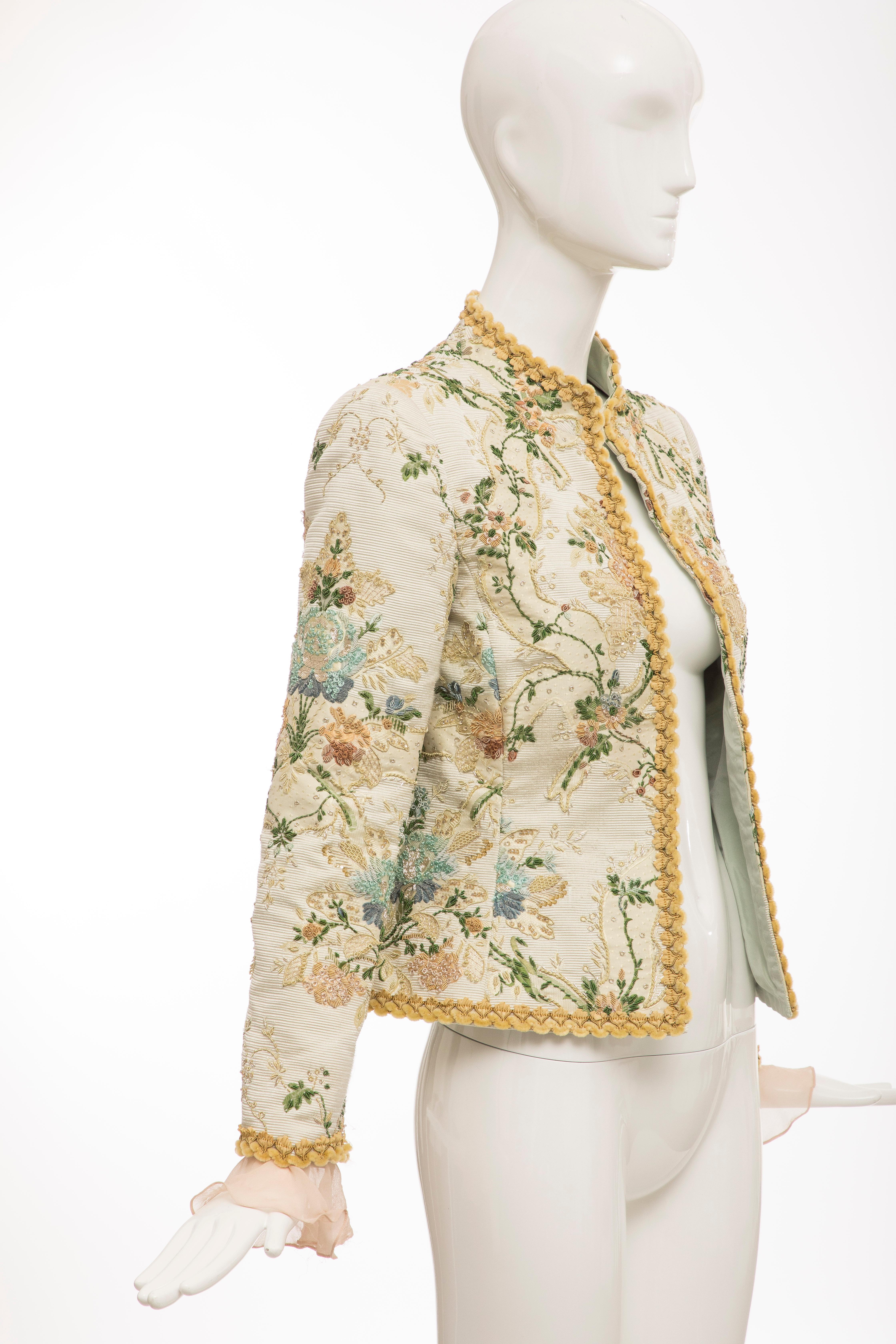 Beige Oscar de la Renta Lesage Embroidered Evening Jacket, Circa: 1990's For Sale