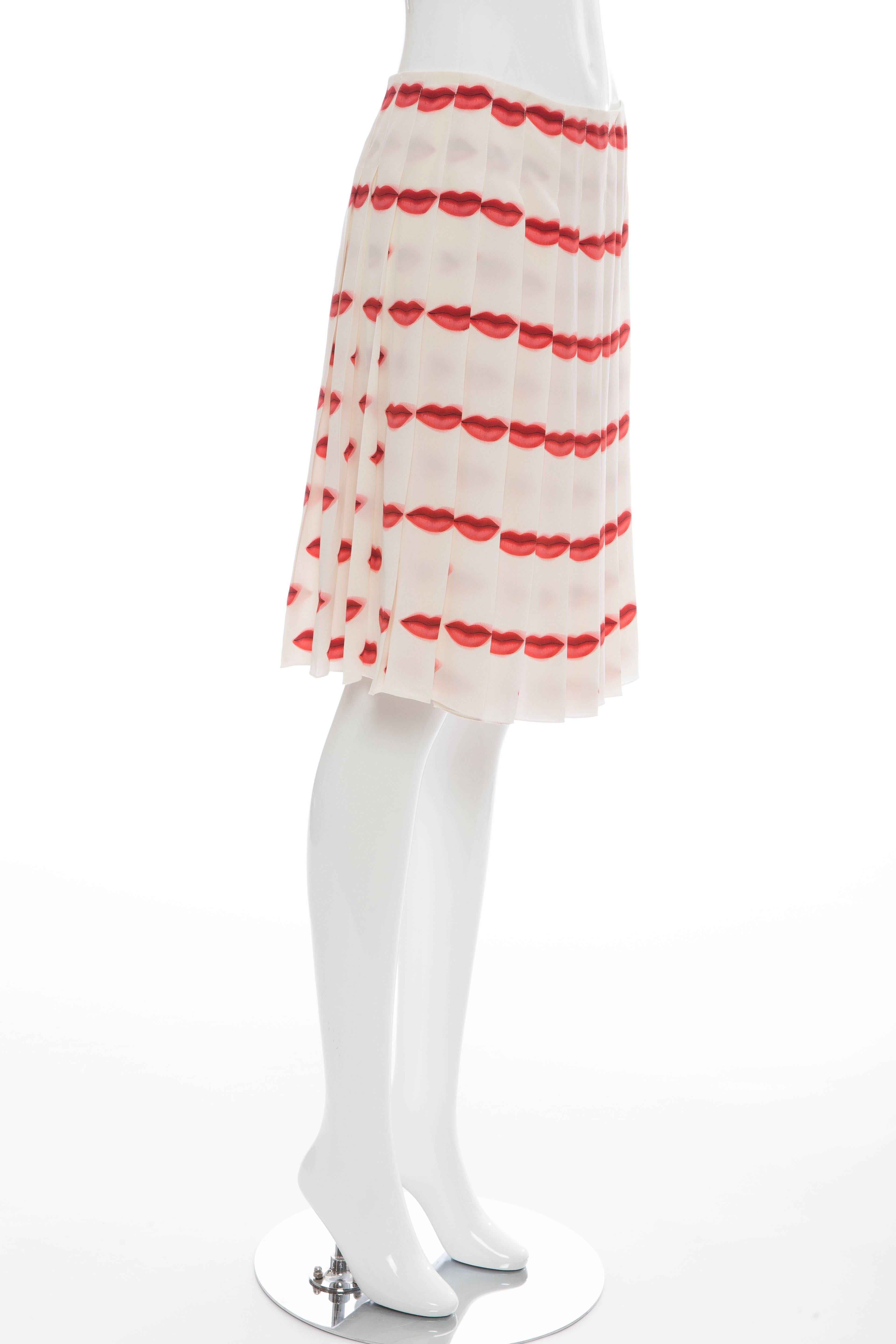 Women's Prada Silk Pleated Lip Print Skirt, Spring - Summer 2000