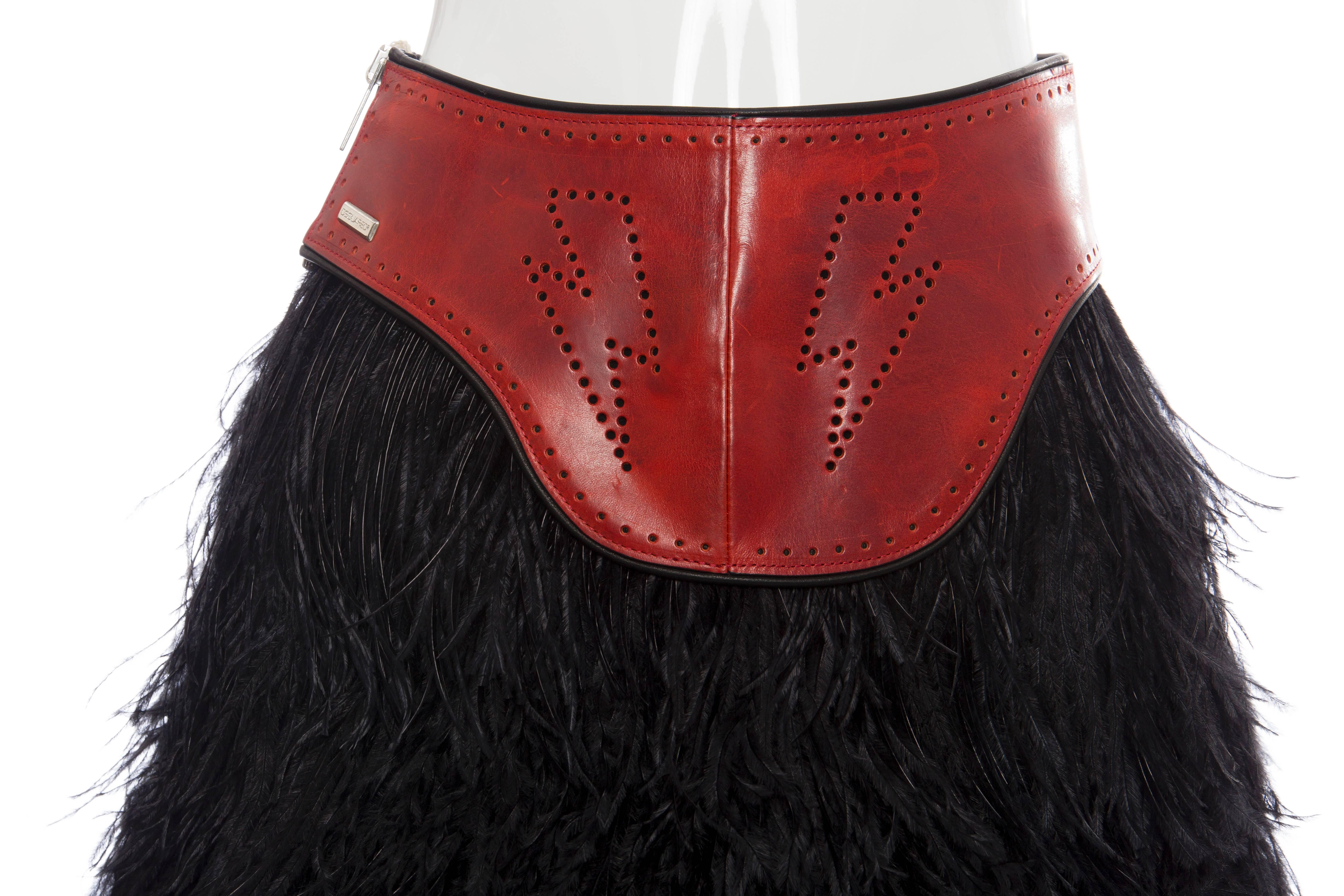 Dsquared2 Ostrich Feather Skirt With Red Perforated Leather Waist, Fall 2008 1