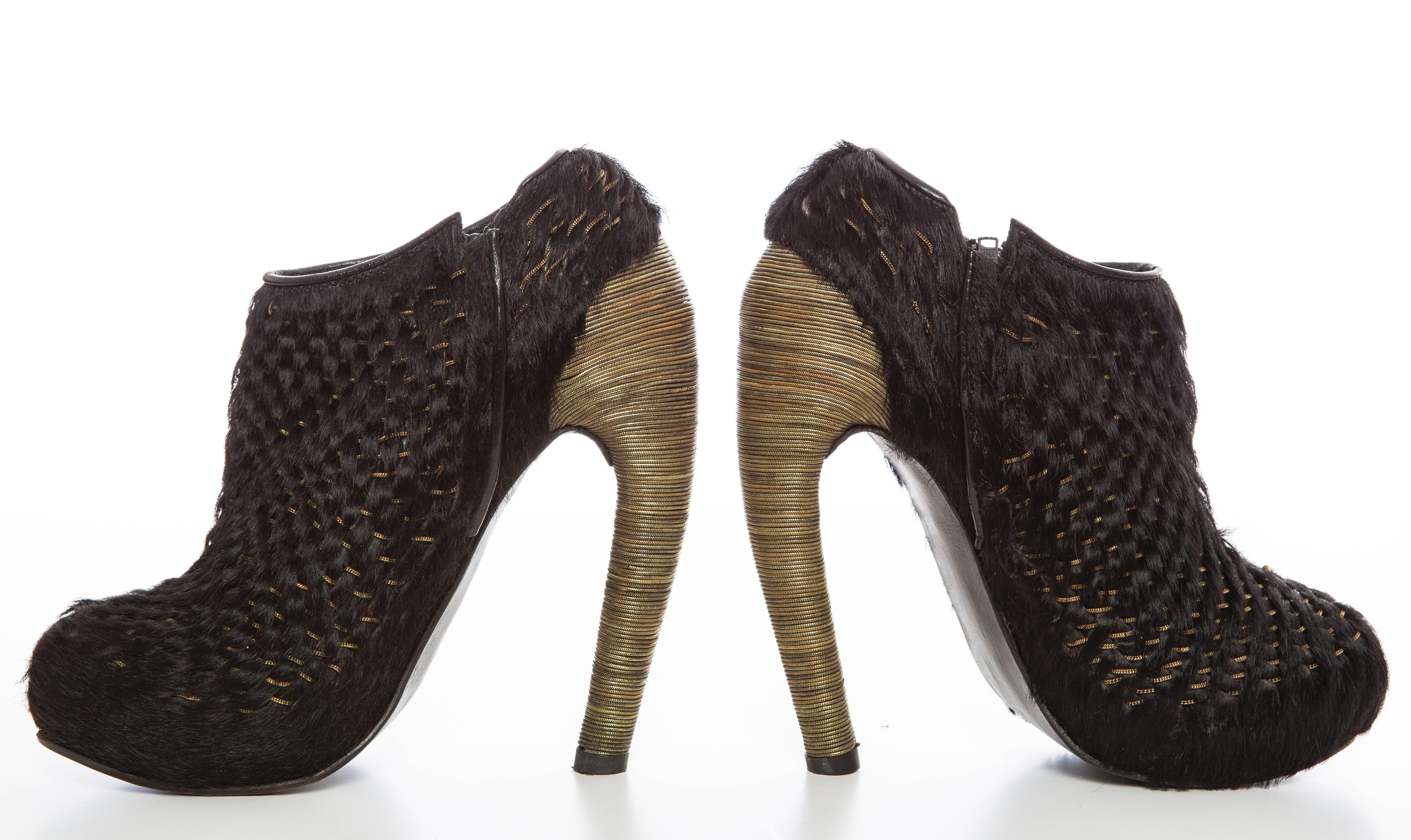 Women's Iris Van Herpen Handmade Black Pony Hair Boots With Snake Chain Heels, Fall 2014