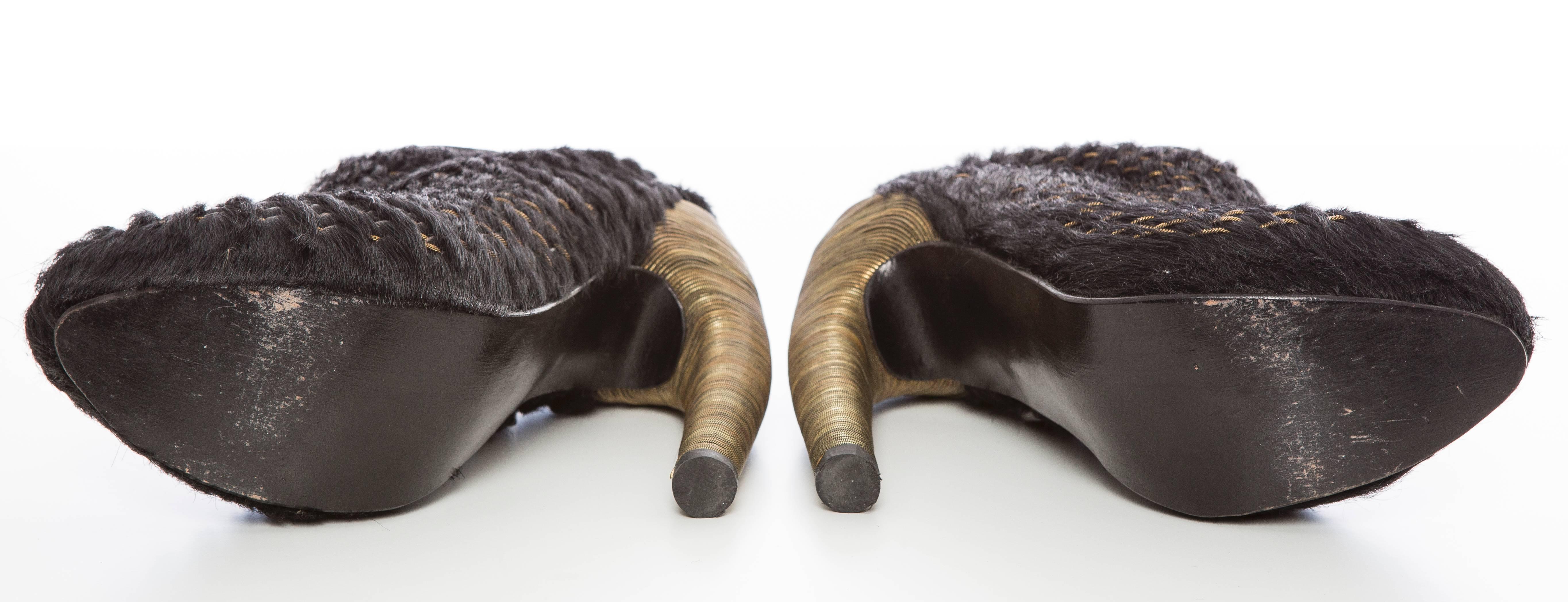 Iris Van Herpen Handmade Black Pony Hair Boots With Snake Chain Heels, Fall 2014 5