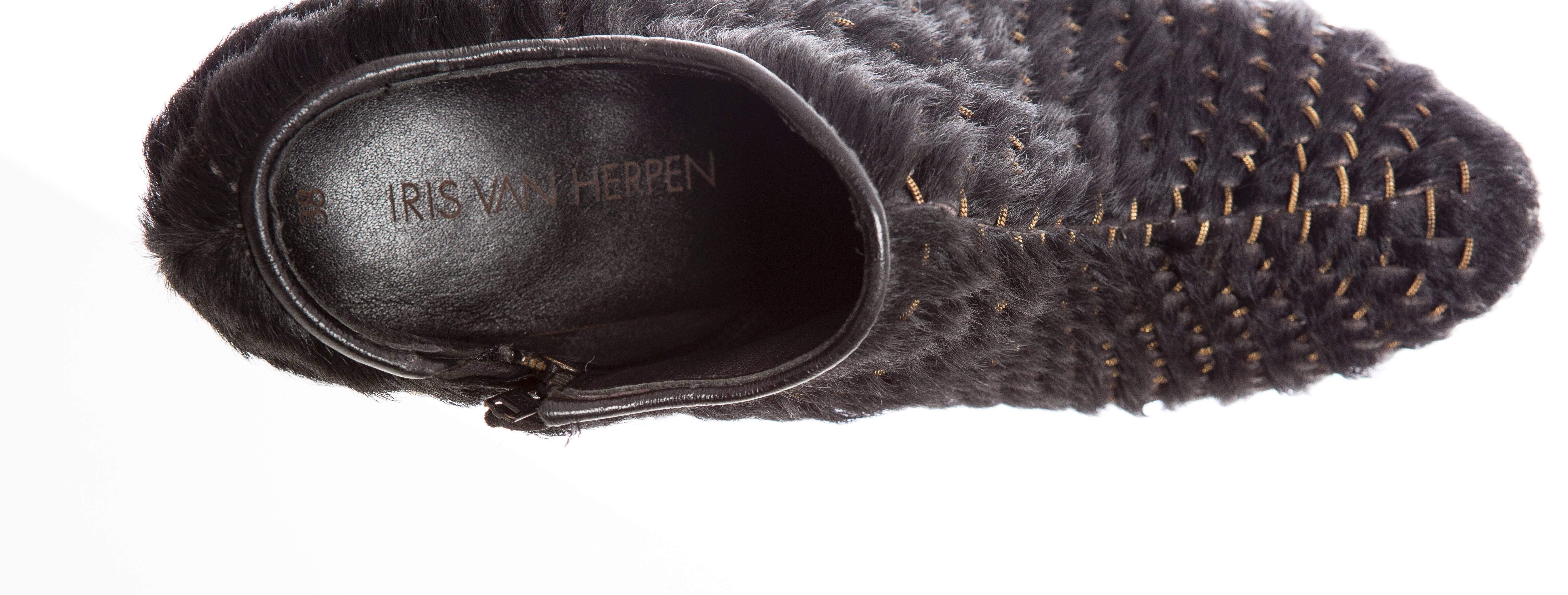 Iris Van Herpen Handmade Black Pony Hair Boots With Snake Chain Heels, Fall 2014 6